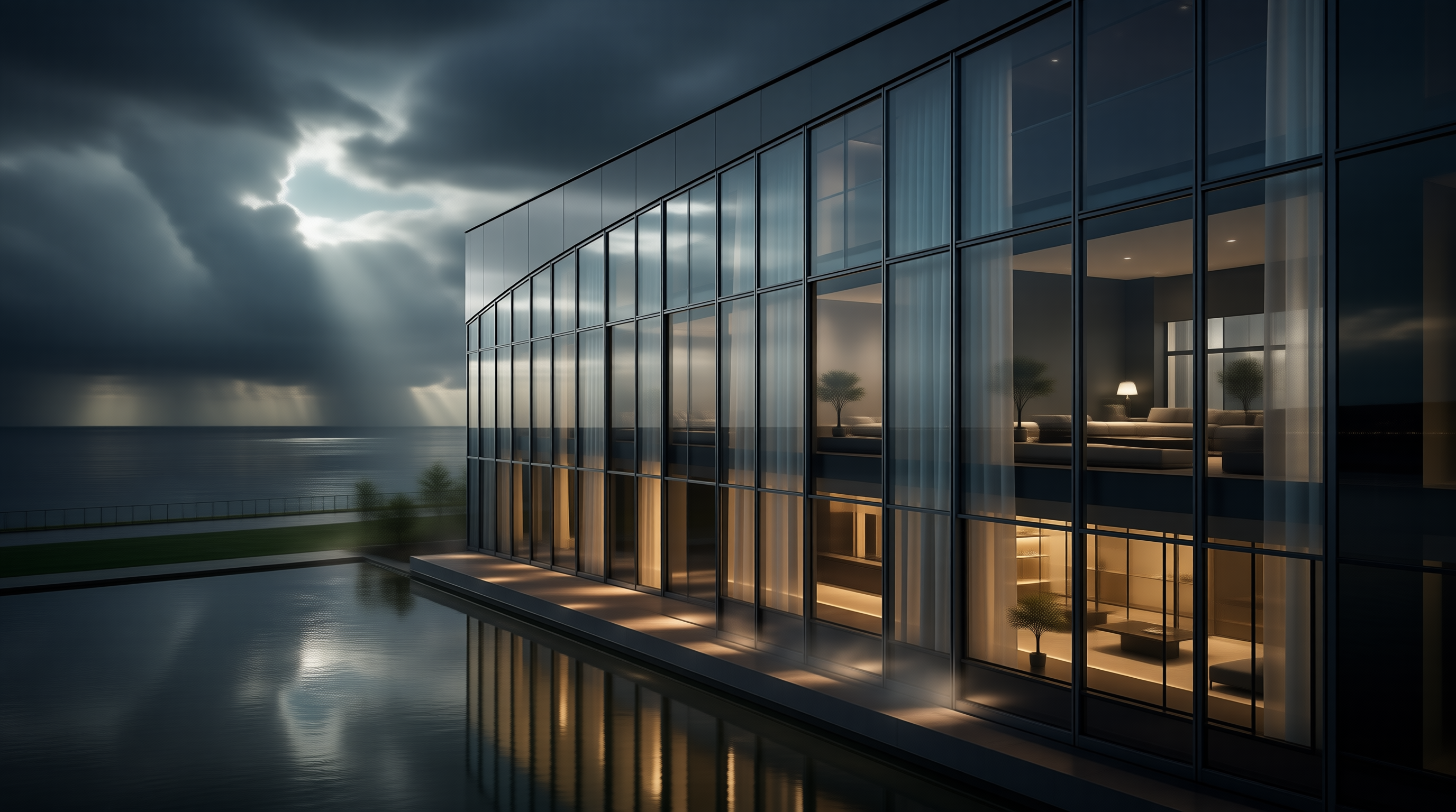 Glass Villa in Coastal Storm Dusk