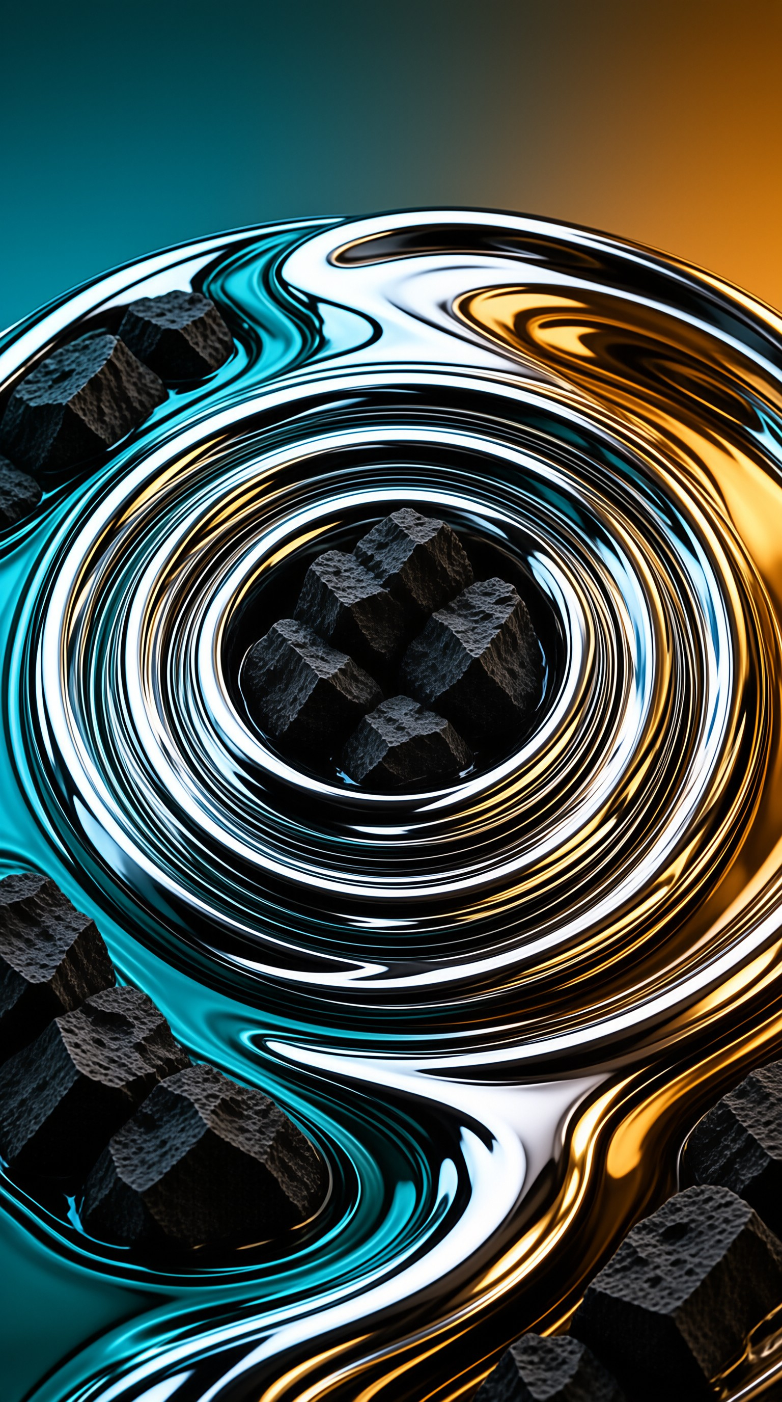 Chrome and Gold Liquid Swirl — Abstract 3D Study