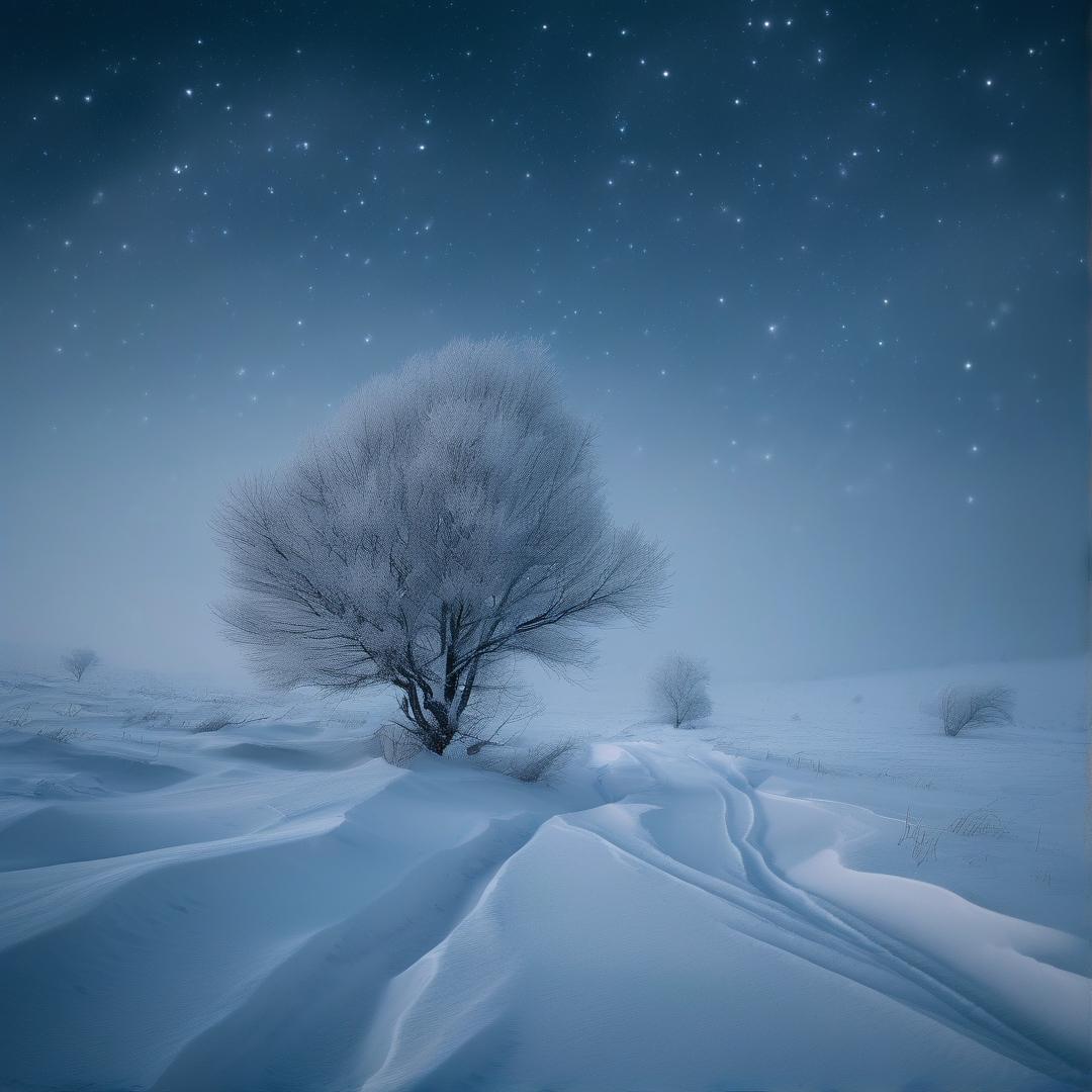 Frozen Tree Under Starry Sky