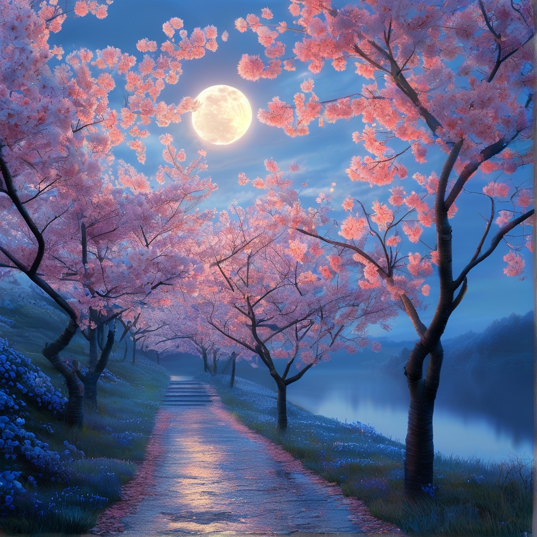 Moonlit Cherry Blossom Path
