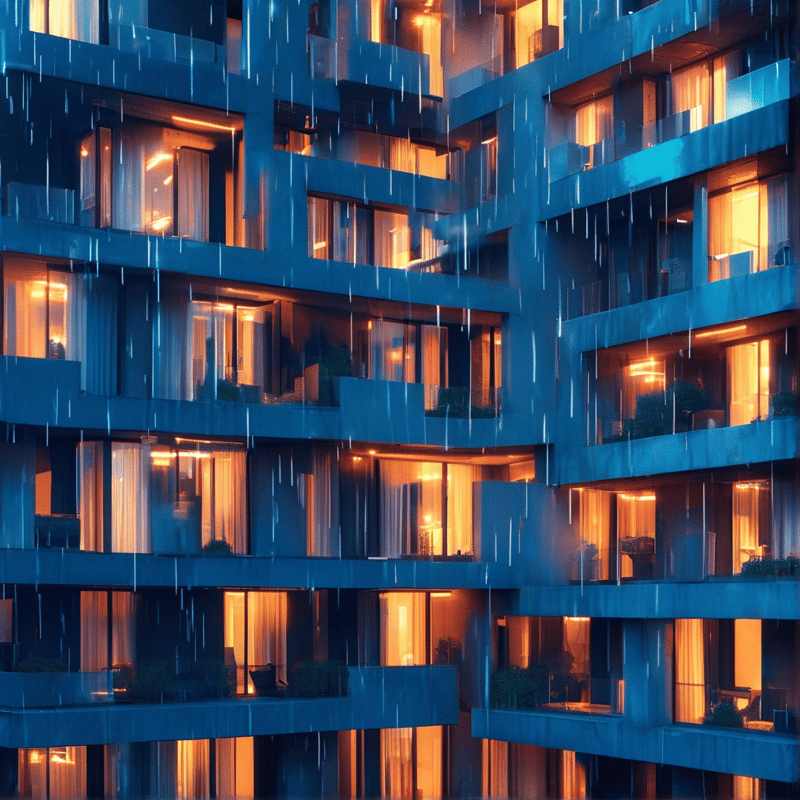 Modern Building in Heavy Rain