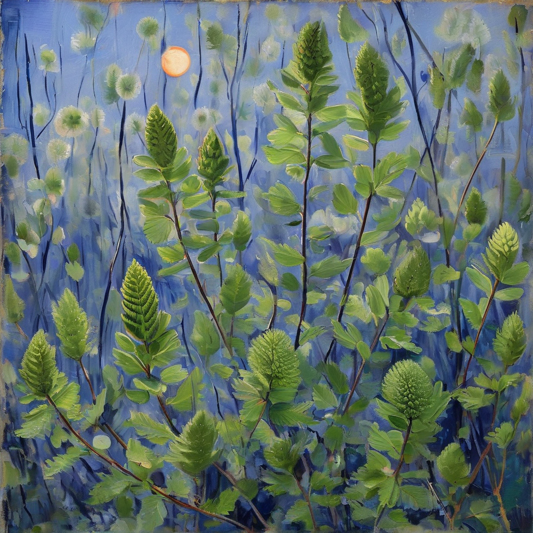 Green Ferns Against Blue Sky