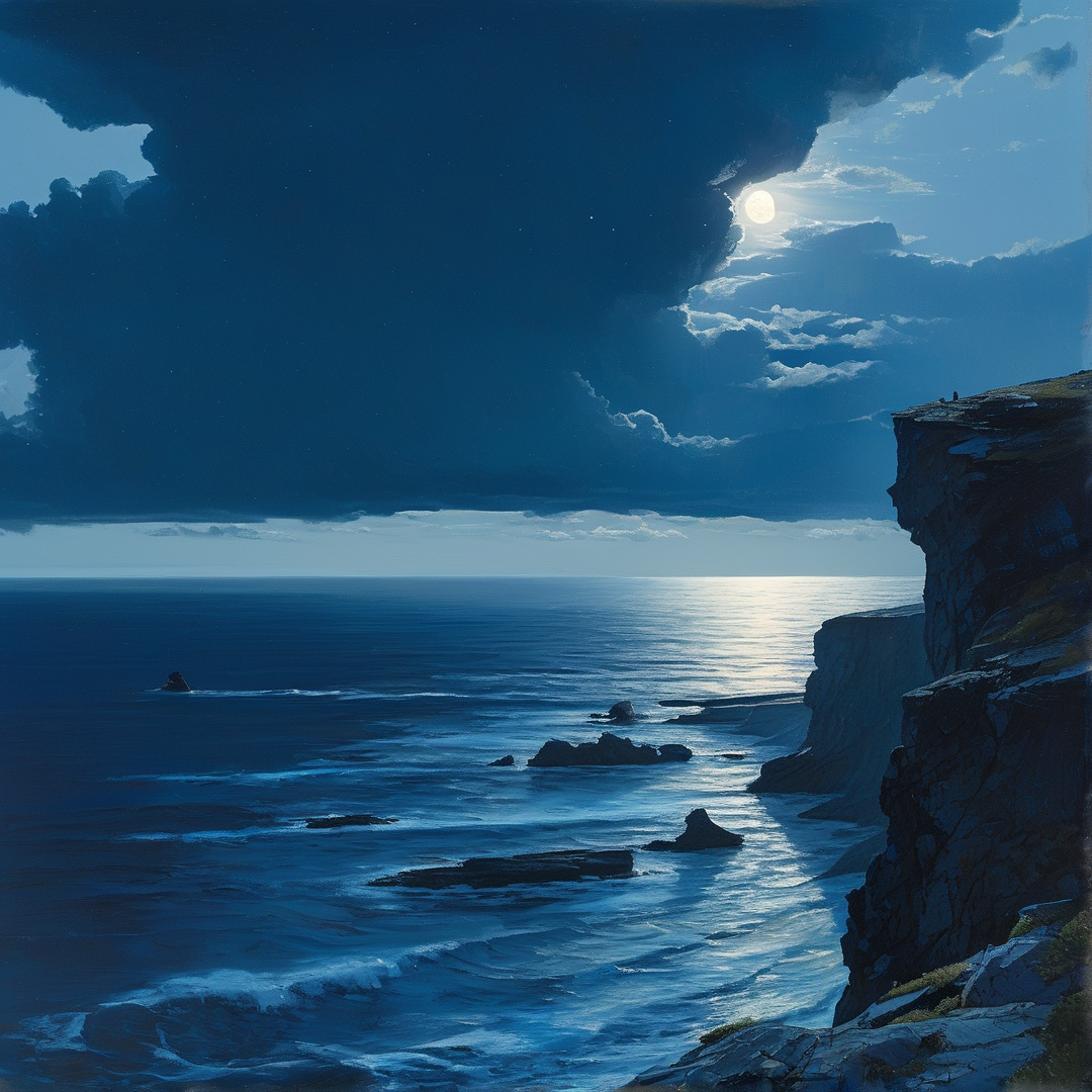 Moonlit Coastal Cliffscape