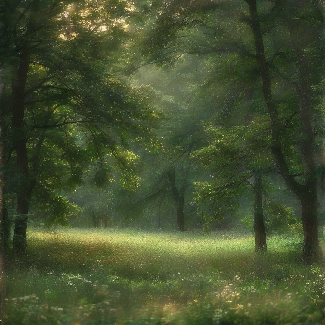 Sunlit Misty Forest
