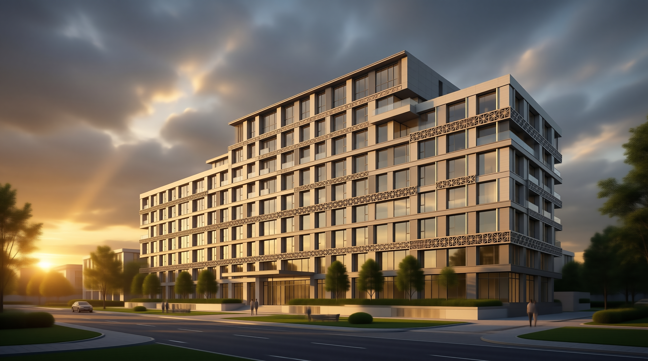 Modern Building at Sunset