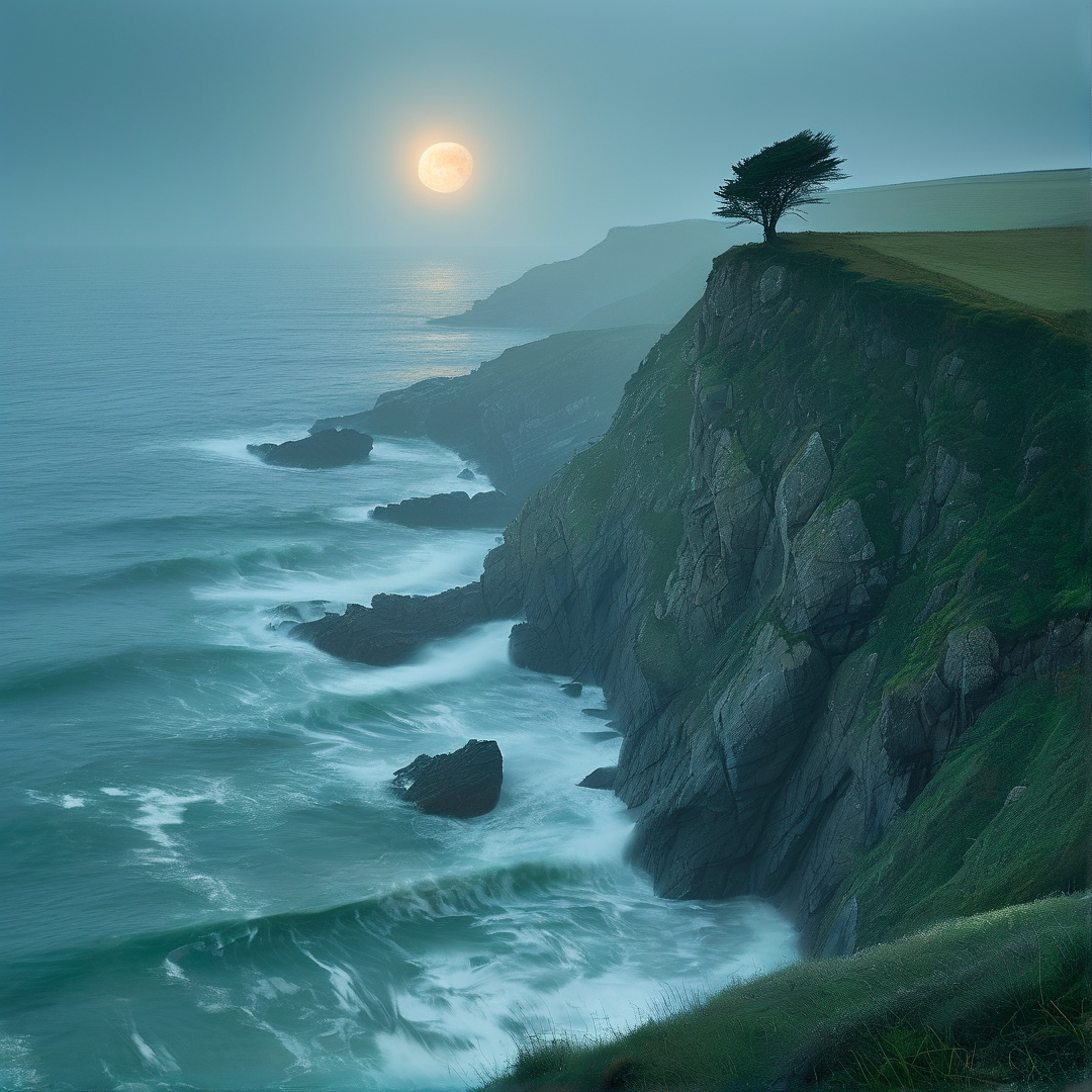 Lone Tree on Misty Cliff
