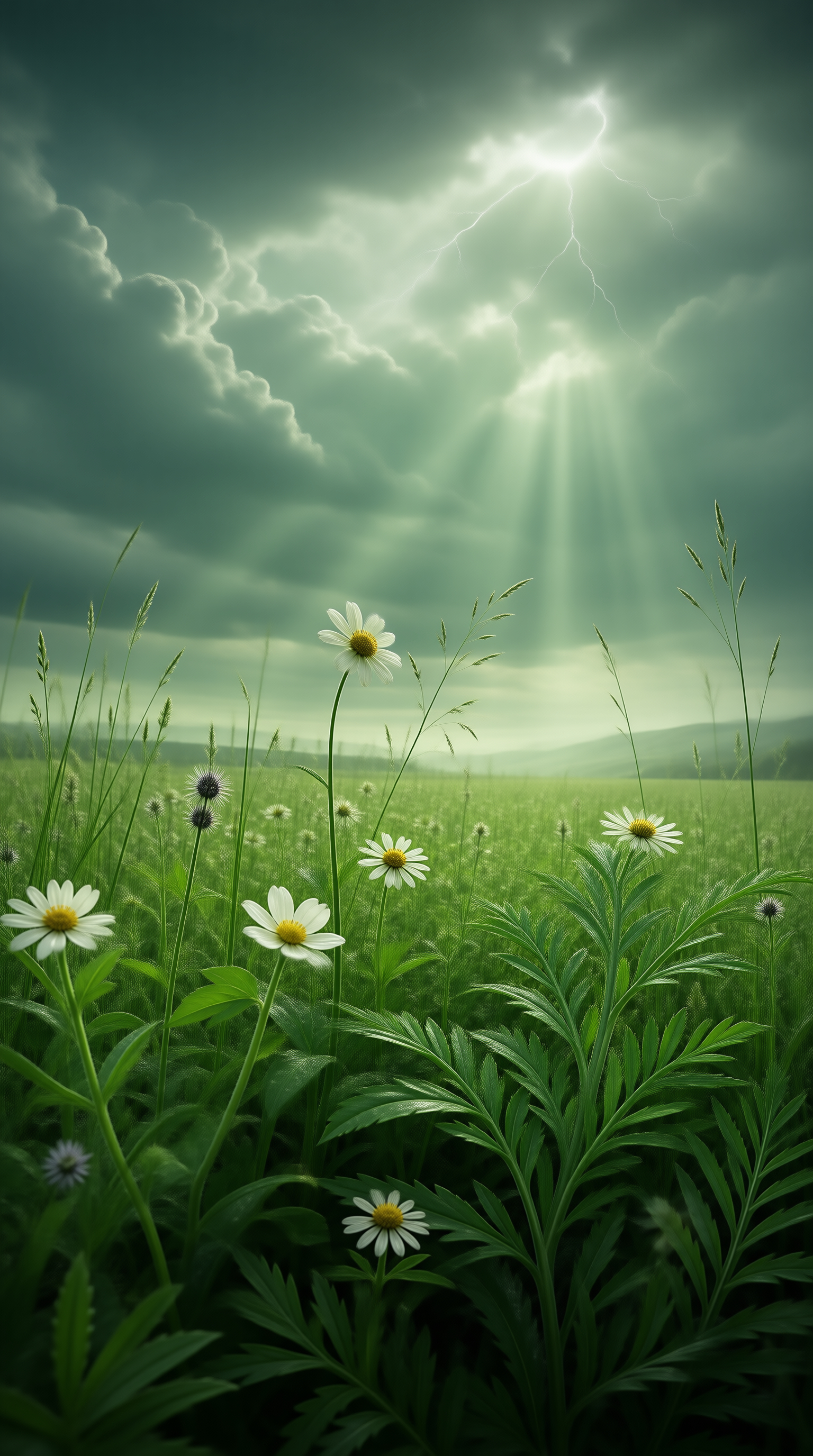 Stormy Field with Daisies
