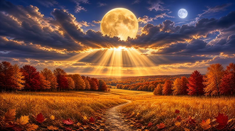Autumn Path and Golden Sunset