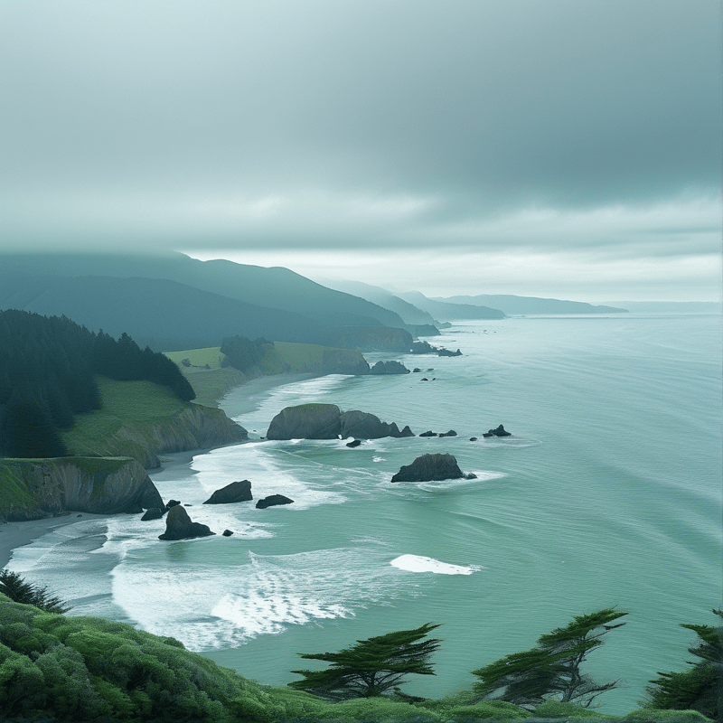 Misty Coastal Shore