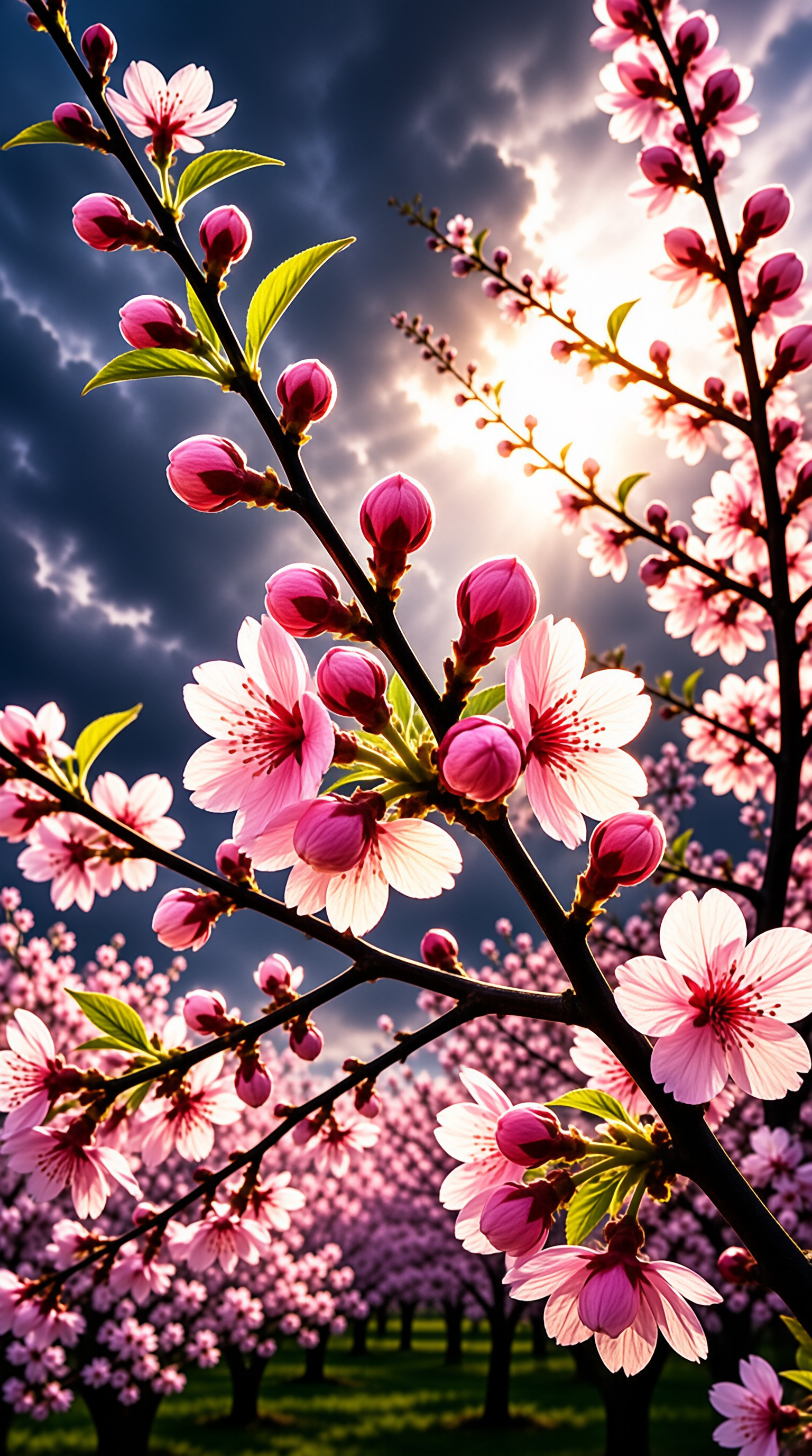 Pink Flowers and Dramatic Sky