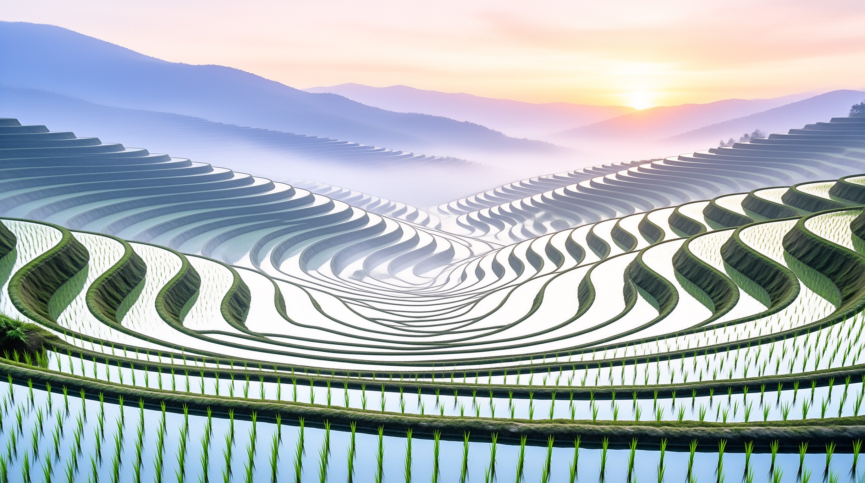 Sunrise Over Rice Terraces