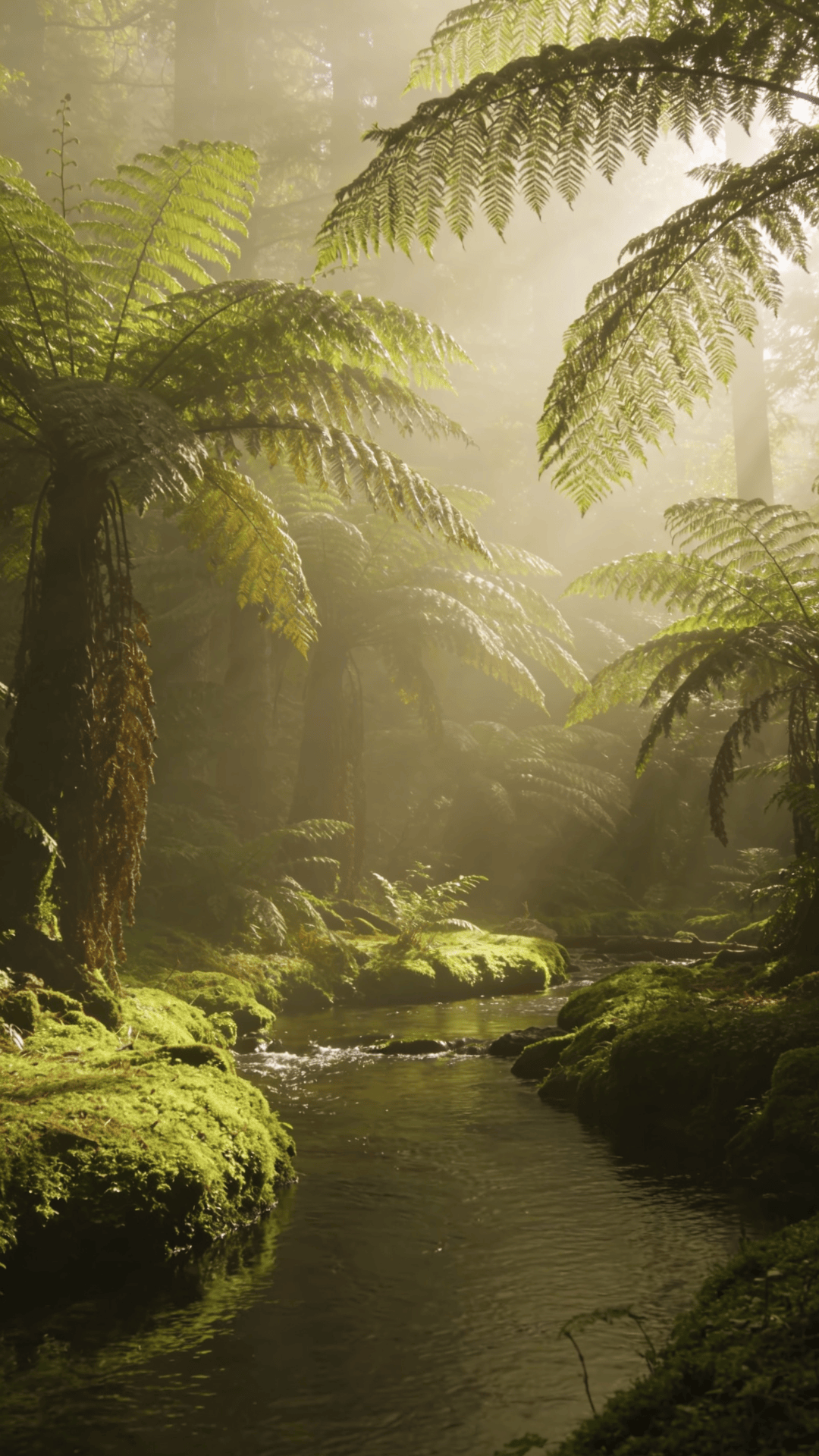 Soft Moss and Ferns in Morning Light