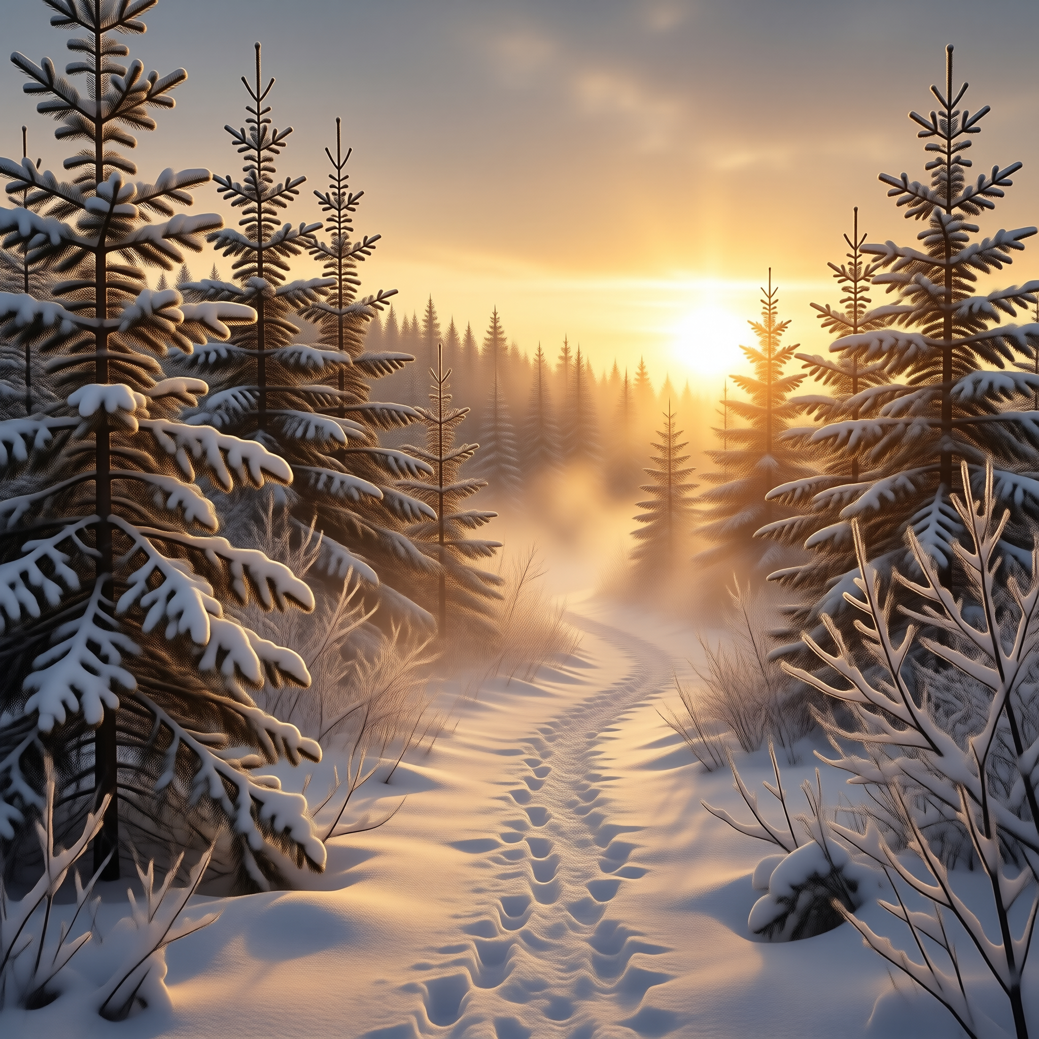 Snowy Forest at Sunrise