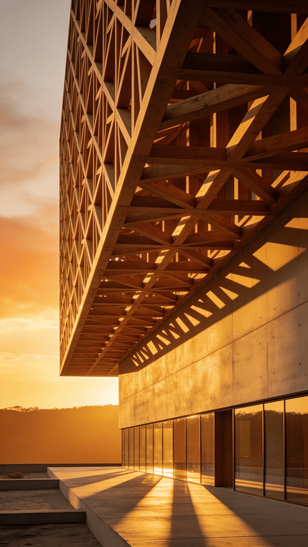 Museum with Wooden Lattice — Golden Sunset