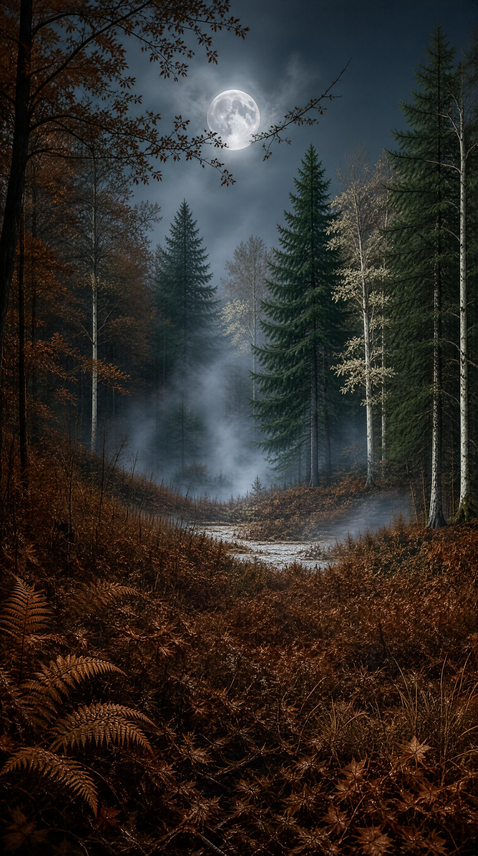 Moonlit Autumn Forest Night