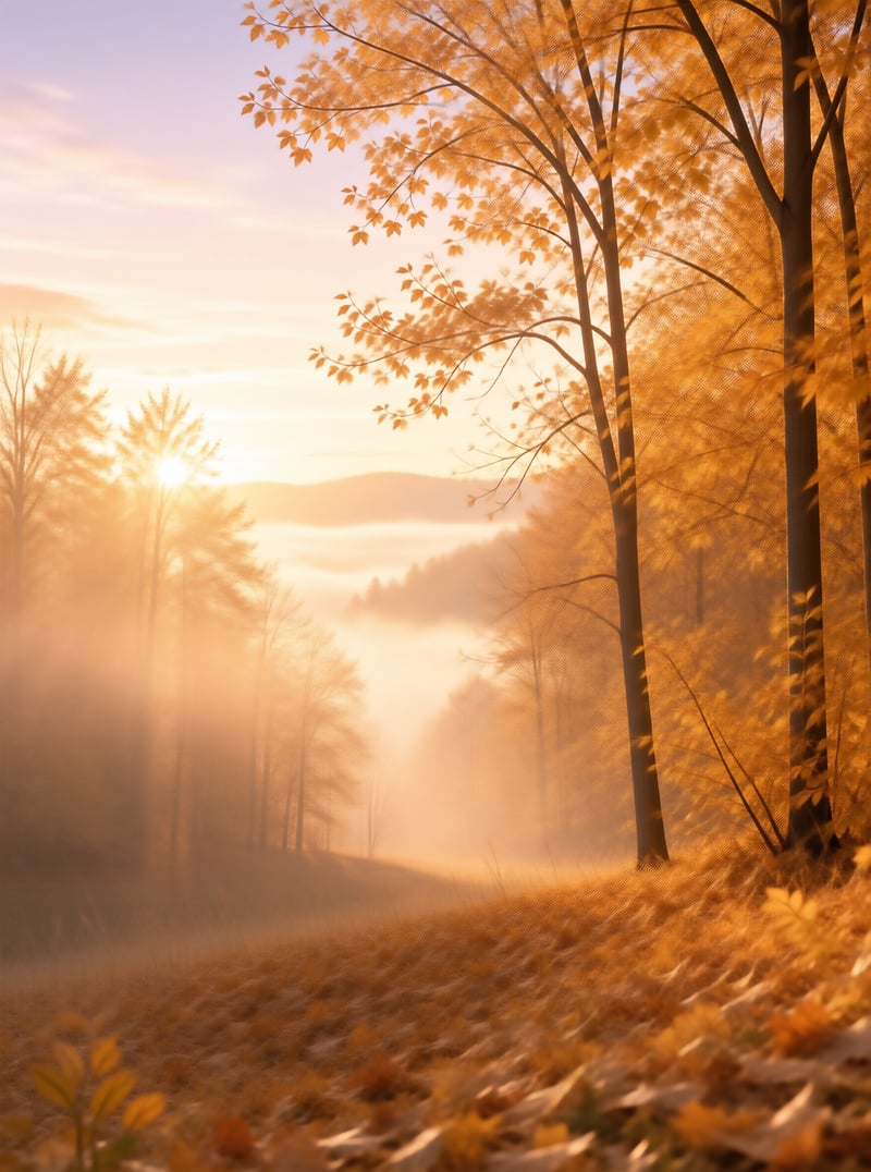 Misty Autumn Forest Sunrise