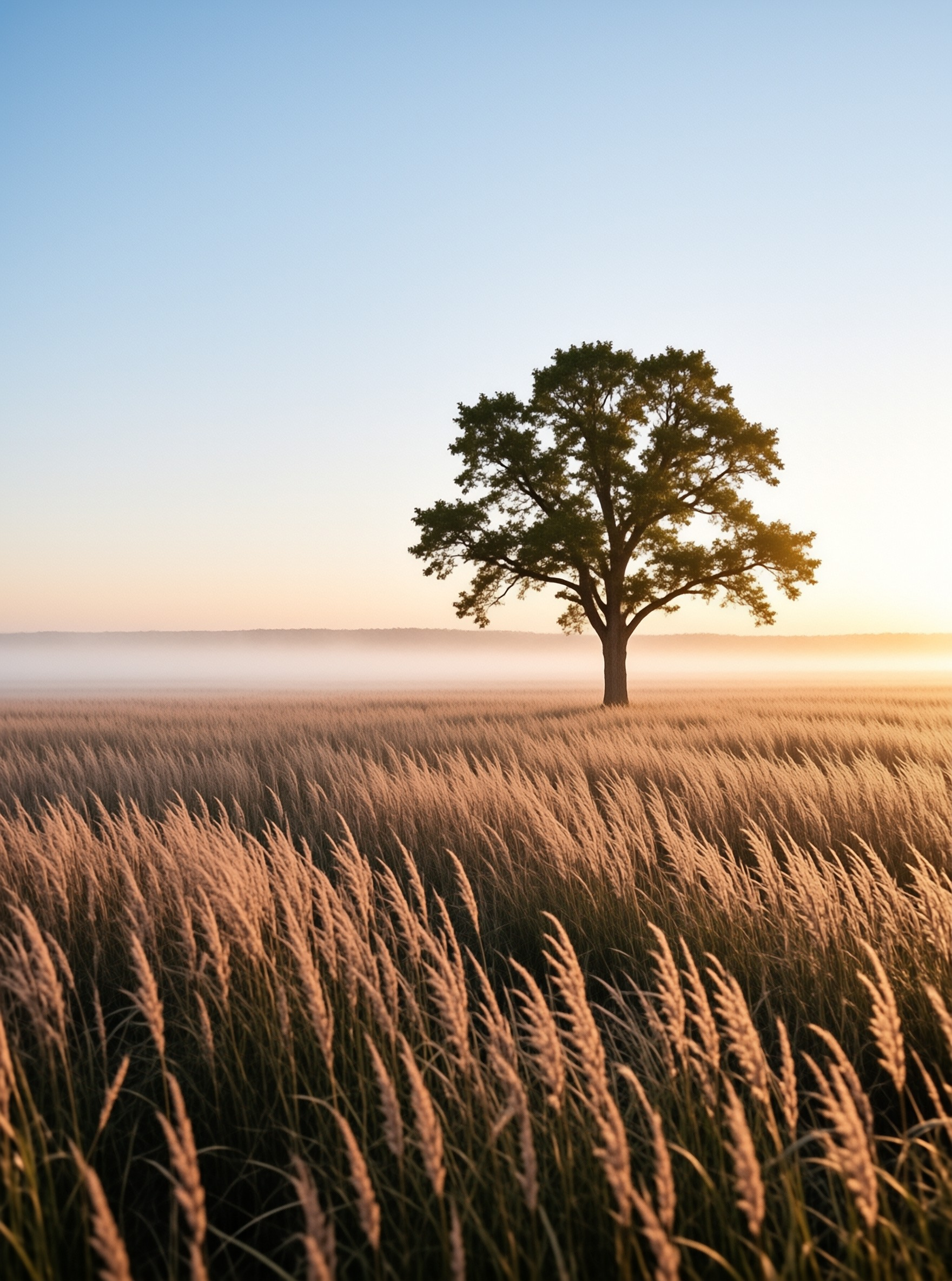 Solitary Tree in Misty Field
