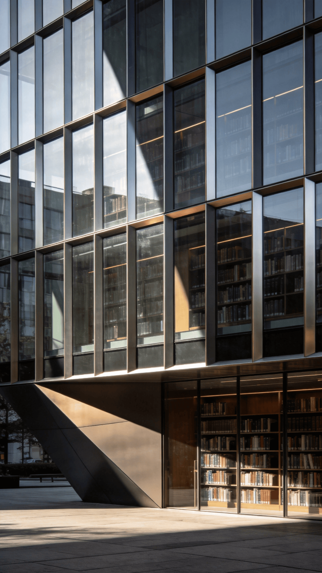 Library with Glass Curtain Wall — Urban Plaza