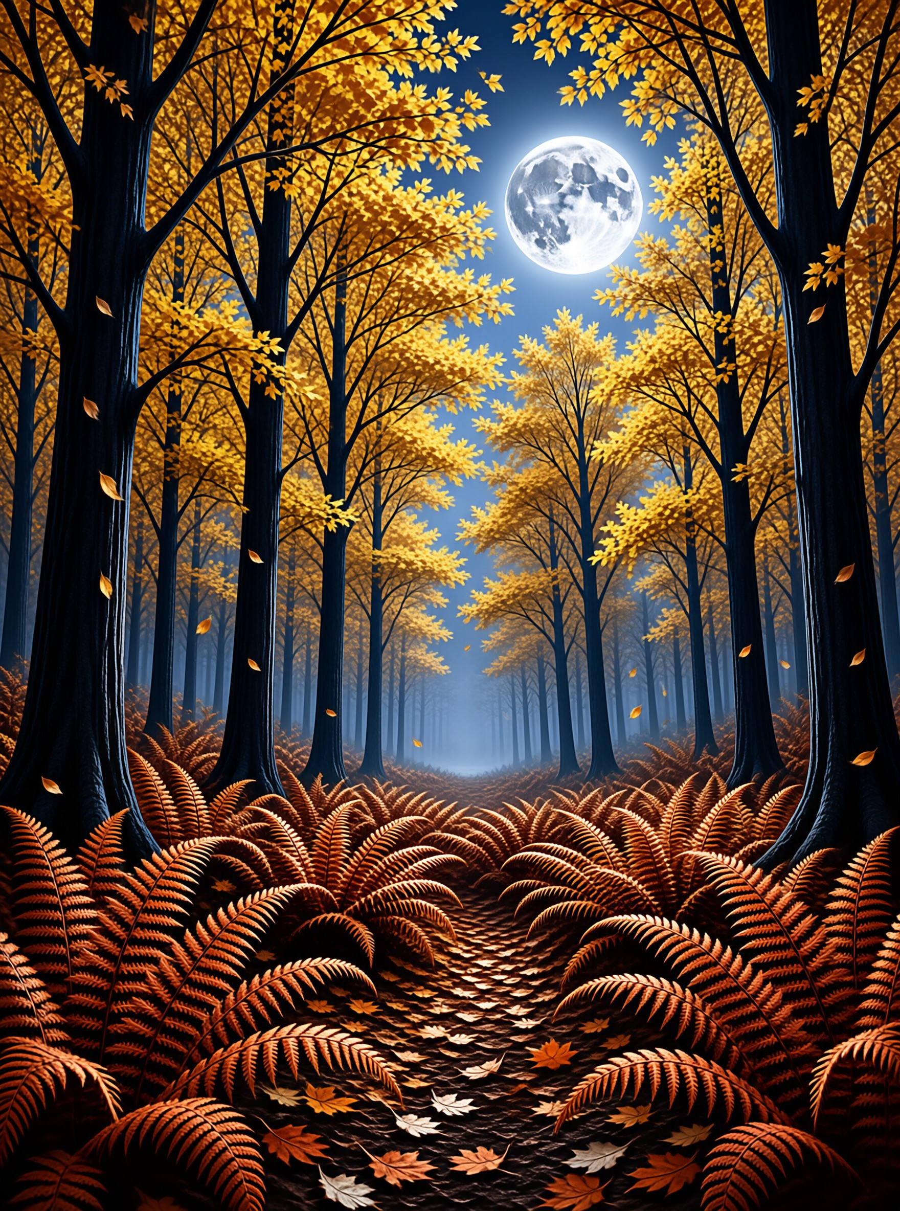 Moonlit Autumn Forest