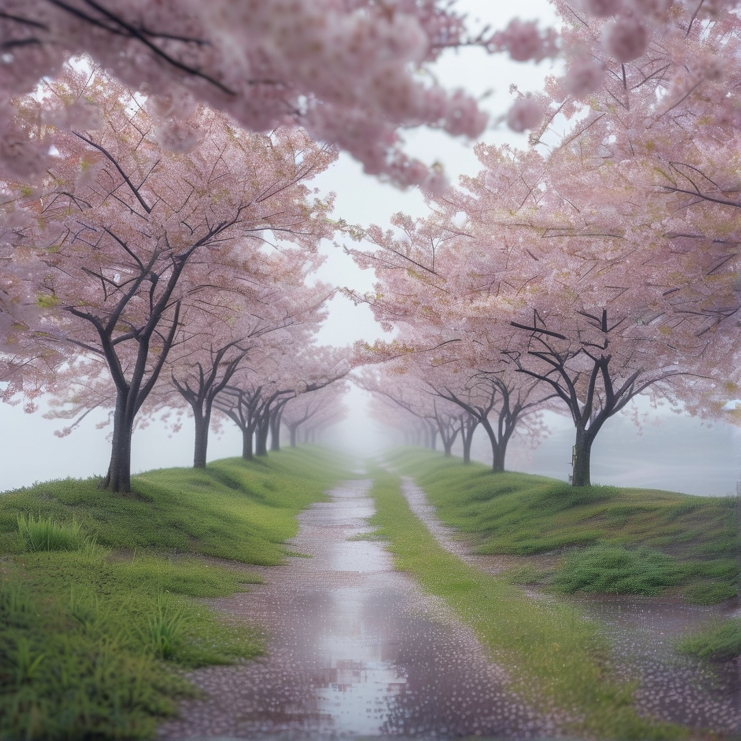 Sakura Path in Mist
