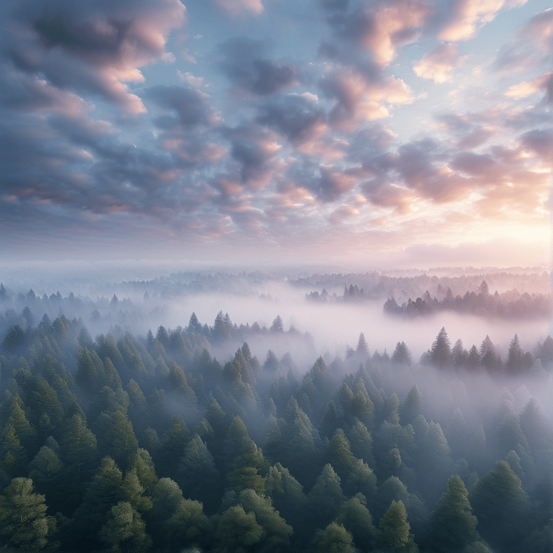 Misty Sunrise Forest