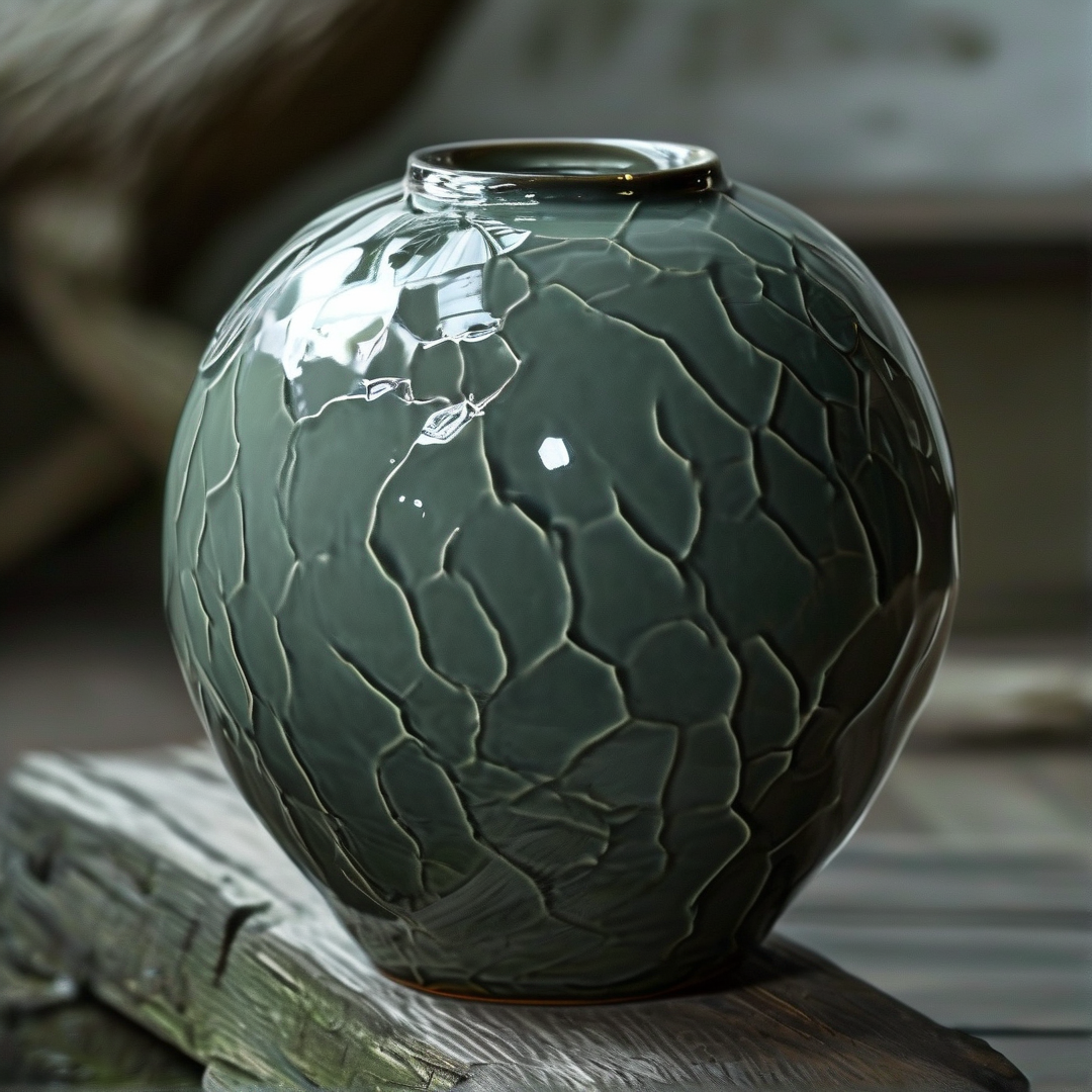 Glossy Green Crackled Vase