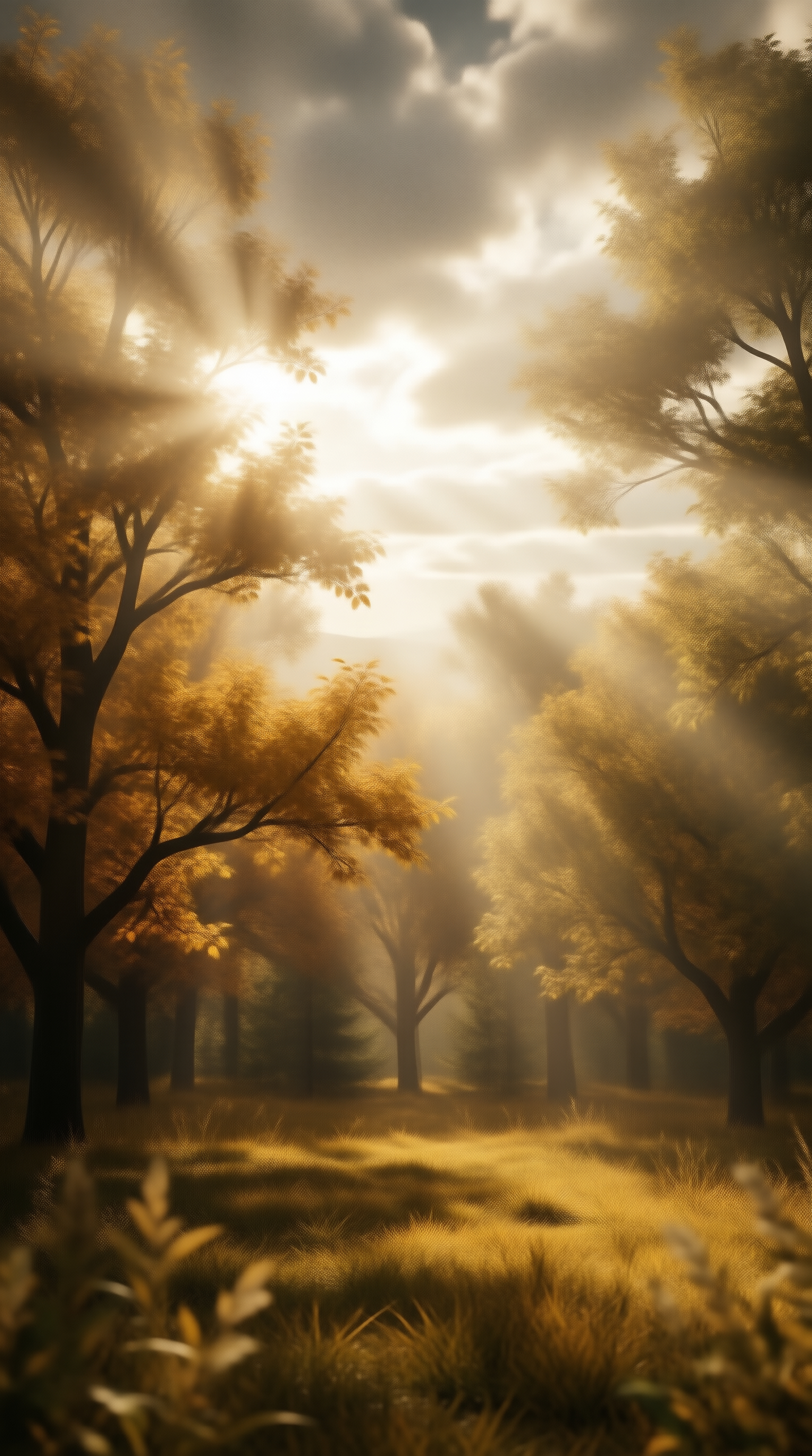Golden Sunbeam Forest Landscape