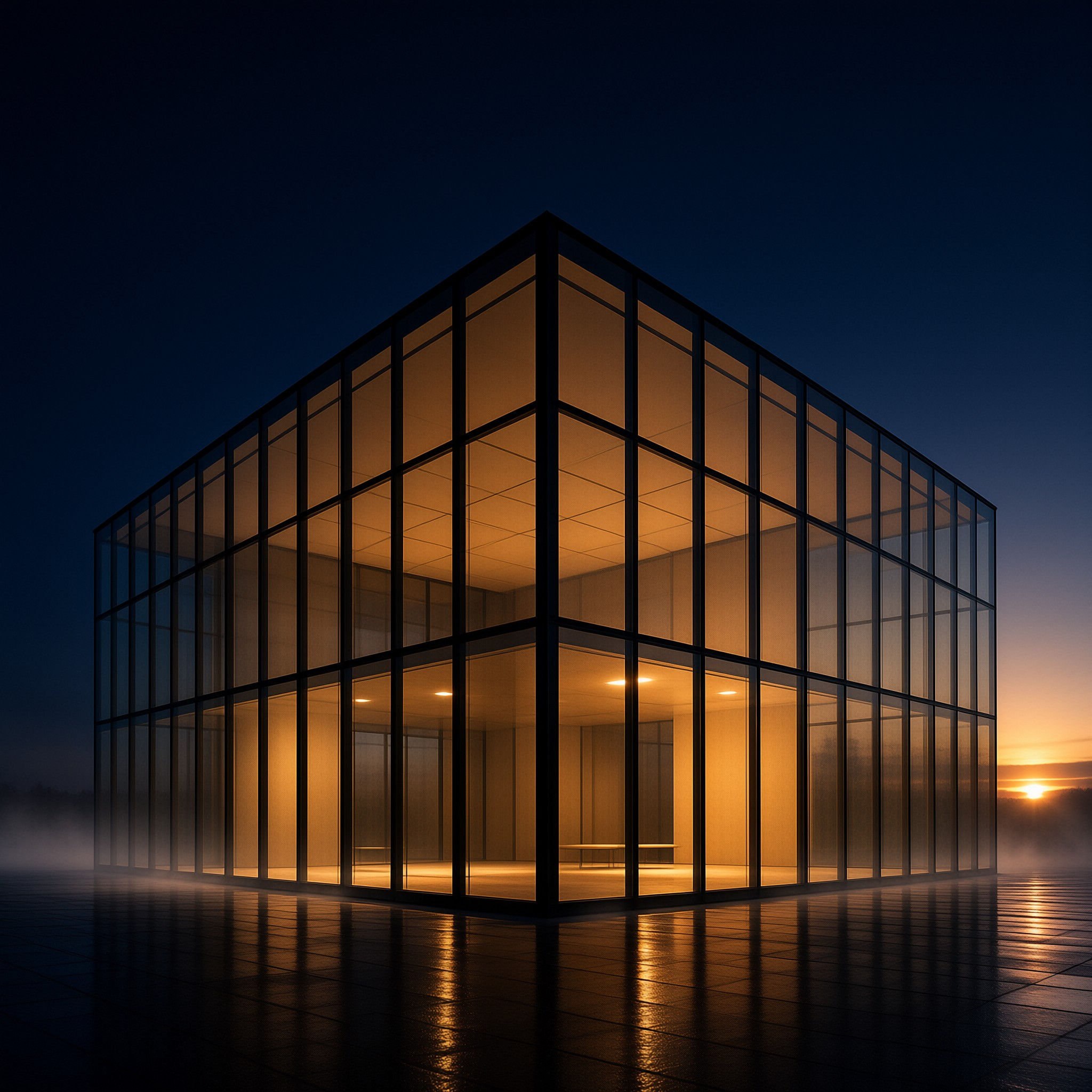 Modern Glass Building at Dusk