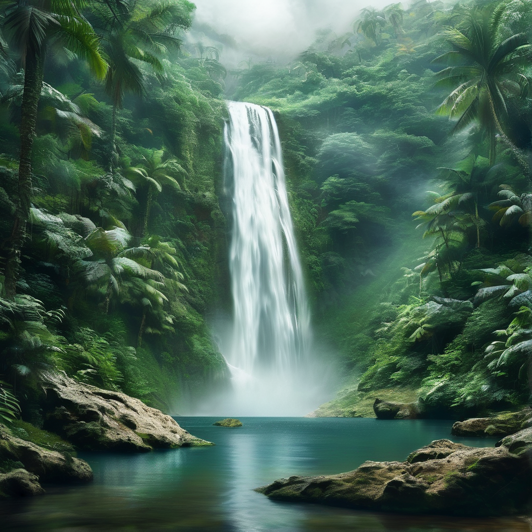 Misty Waterfall in Jungle