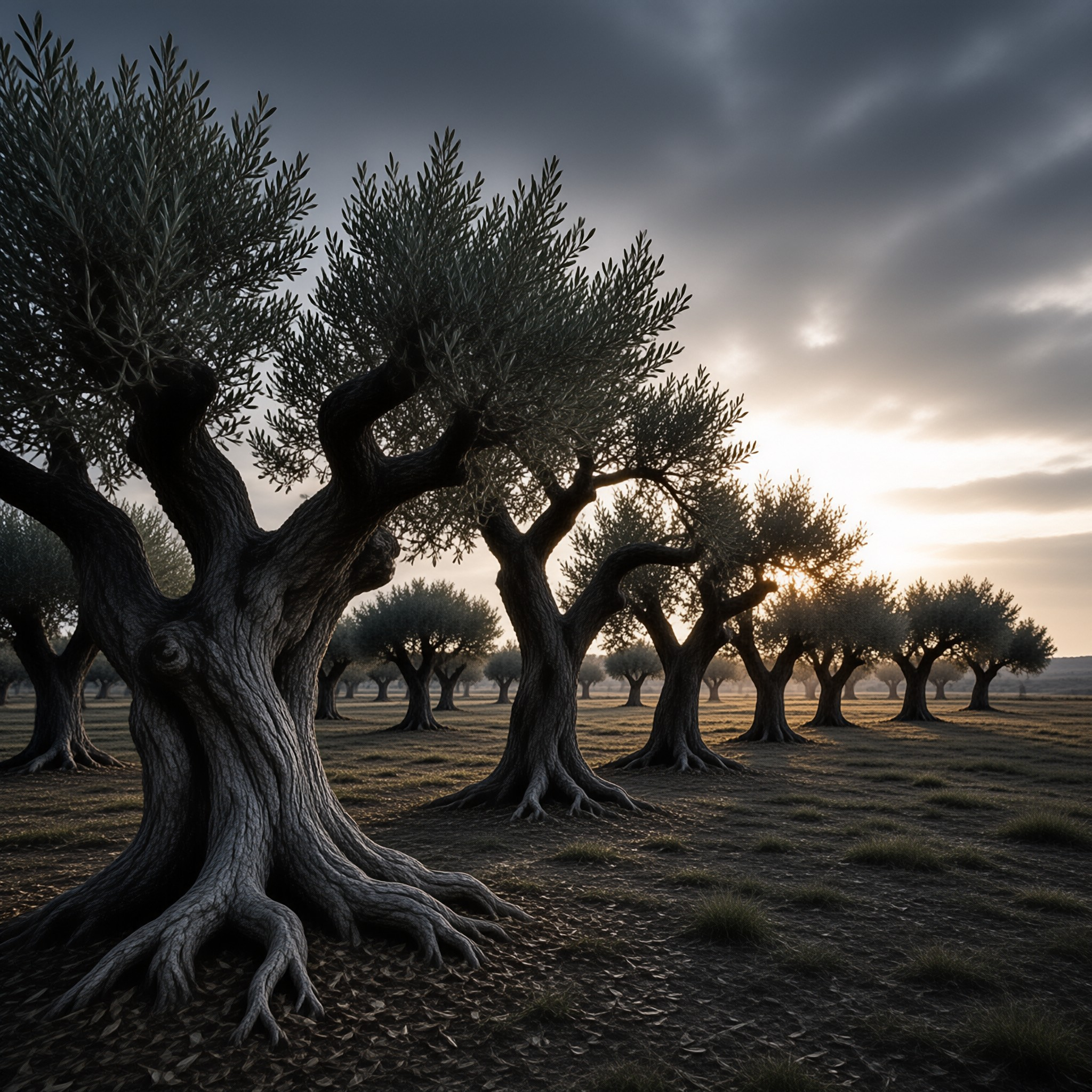 Ancient Olive Grove at Sunset