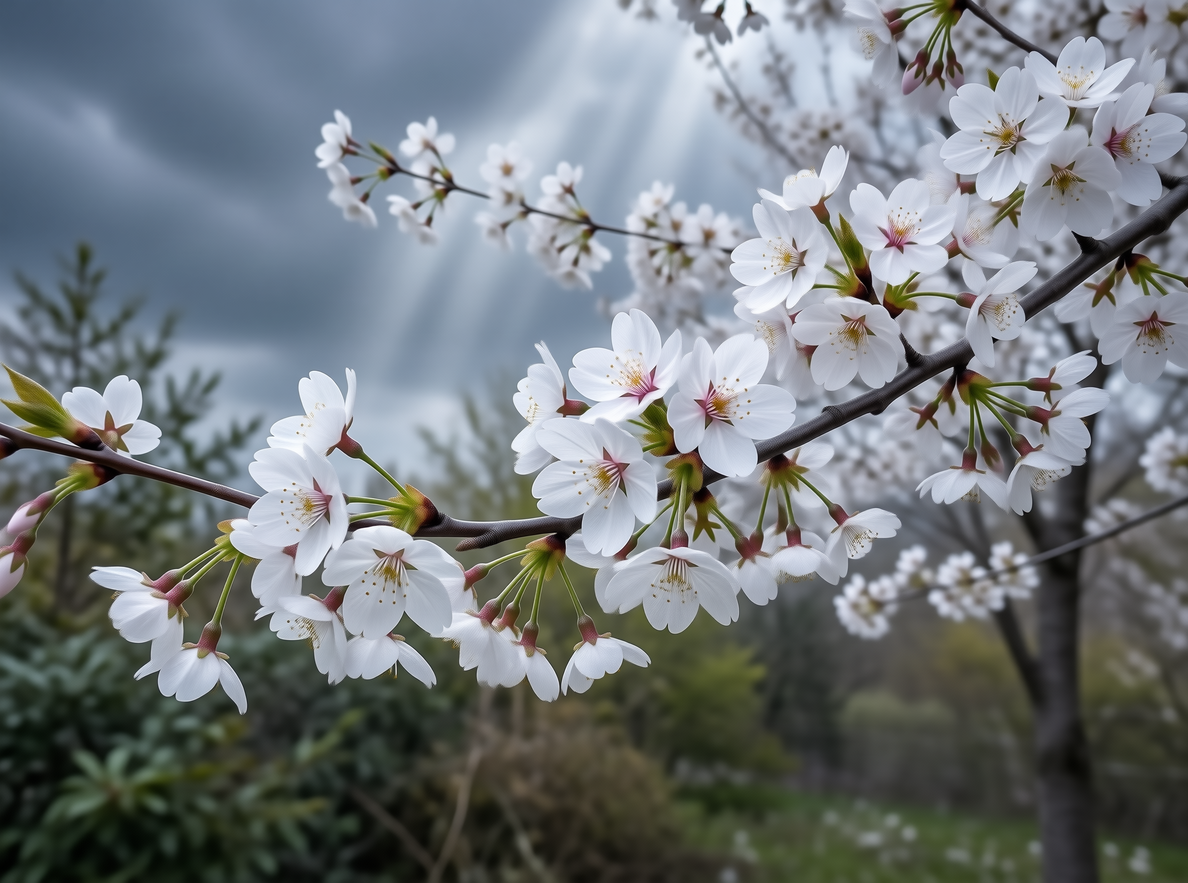 White Cherry Blossom Landscape