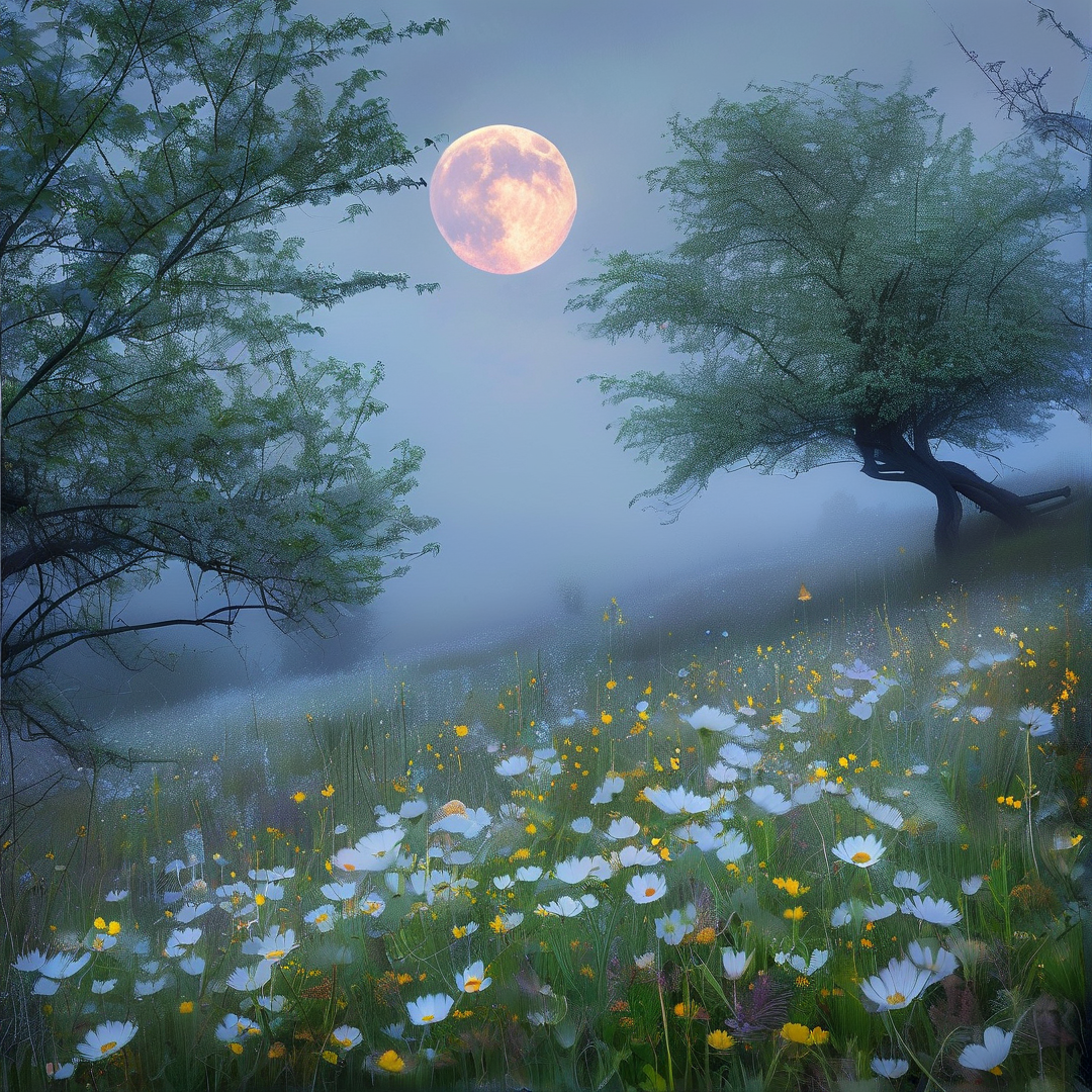 Misty Moonlit Field
