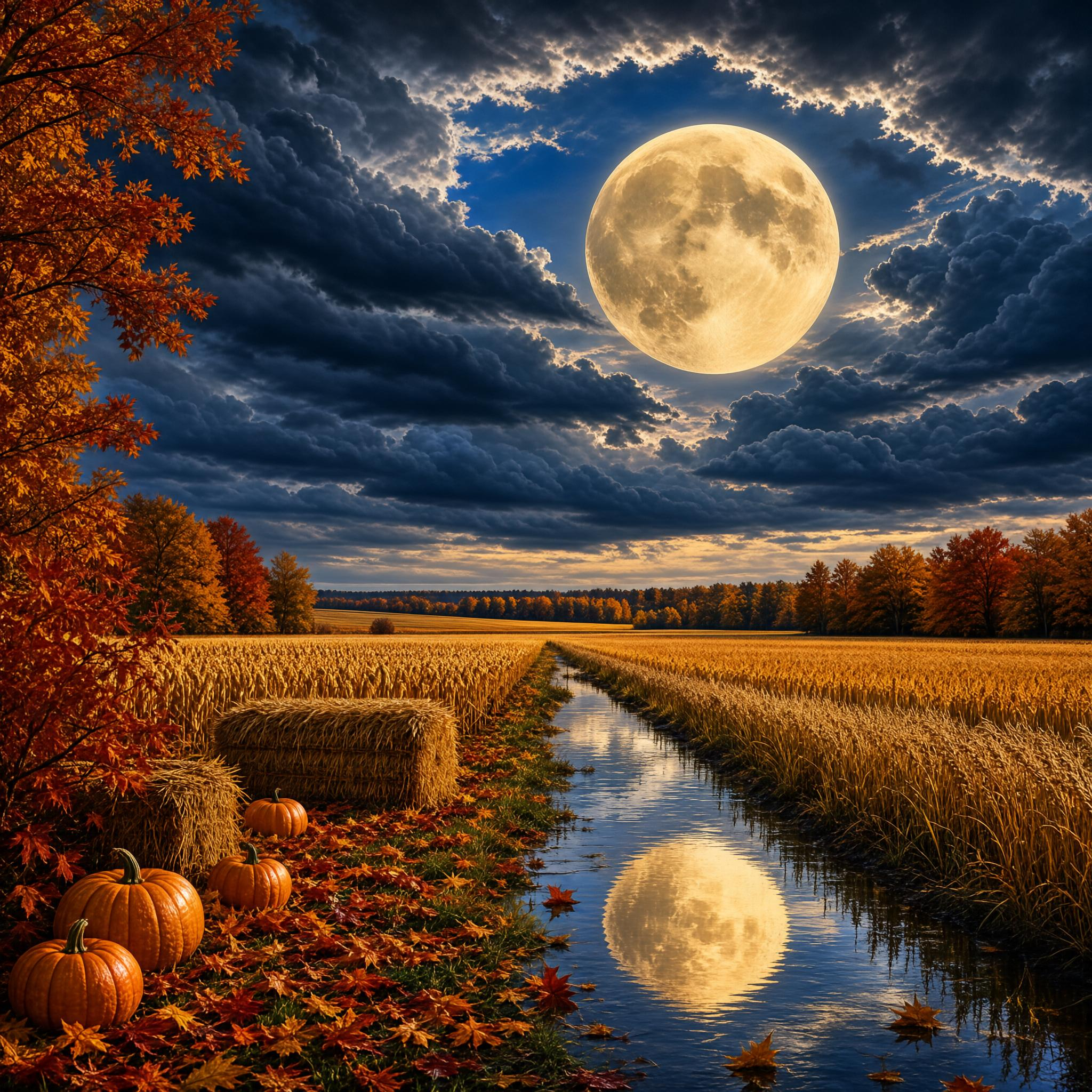 Full Moon Over Autumn Fields