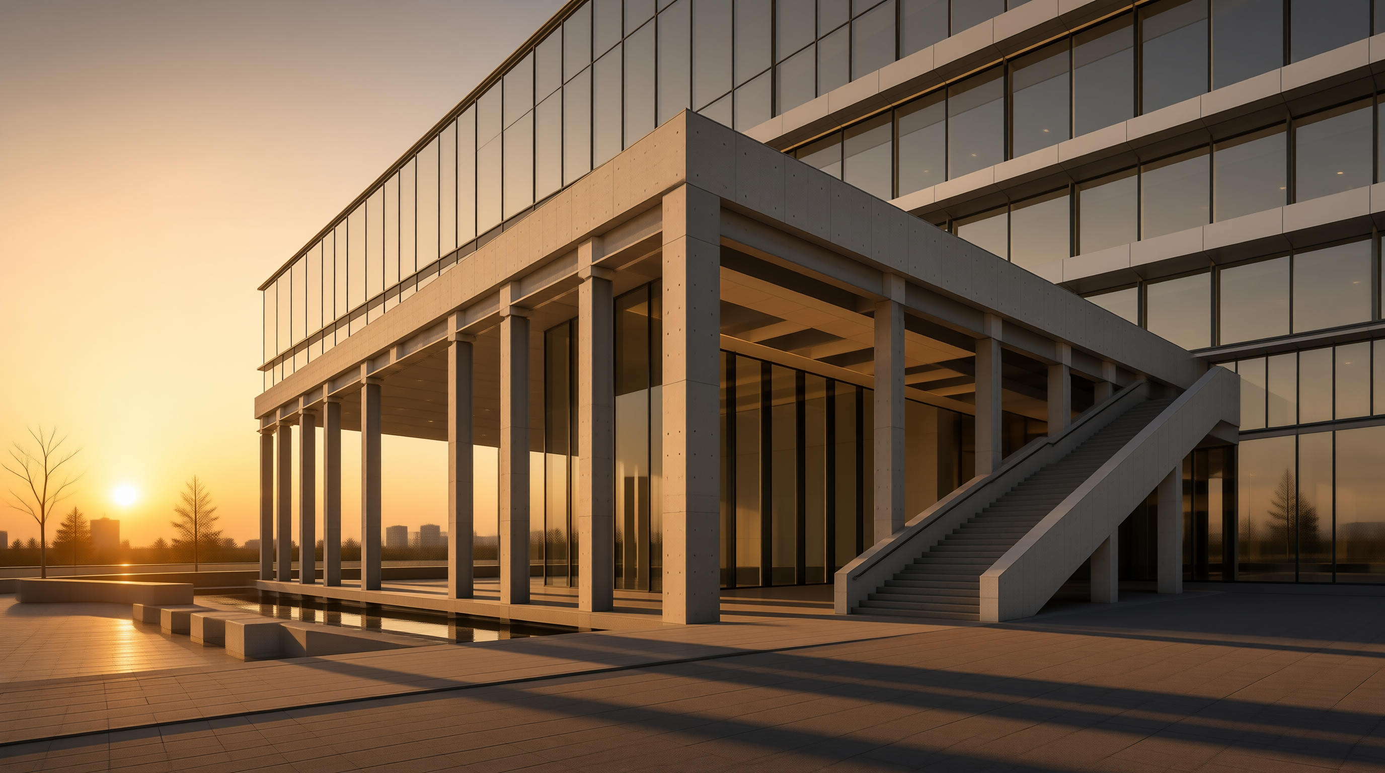 Modern Building at Sunset