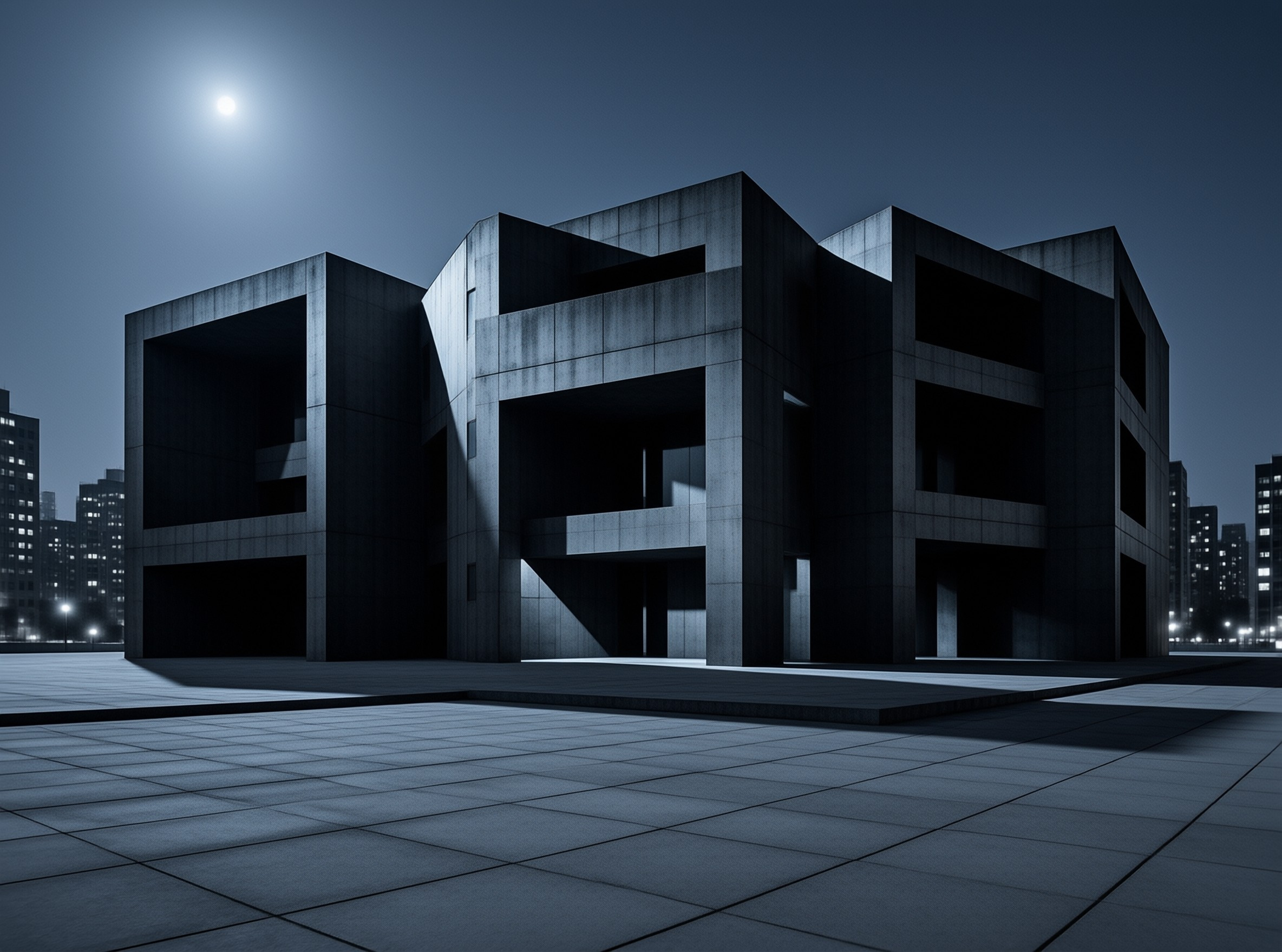 Brutalist Building at Night