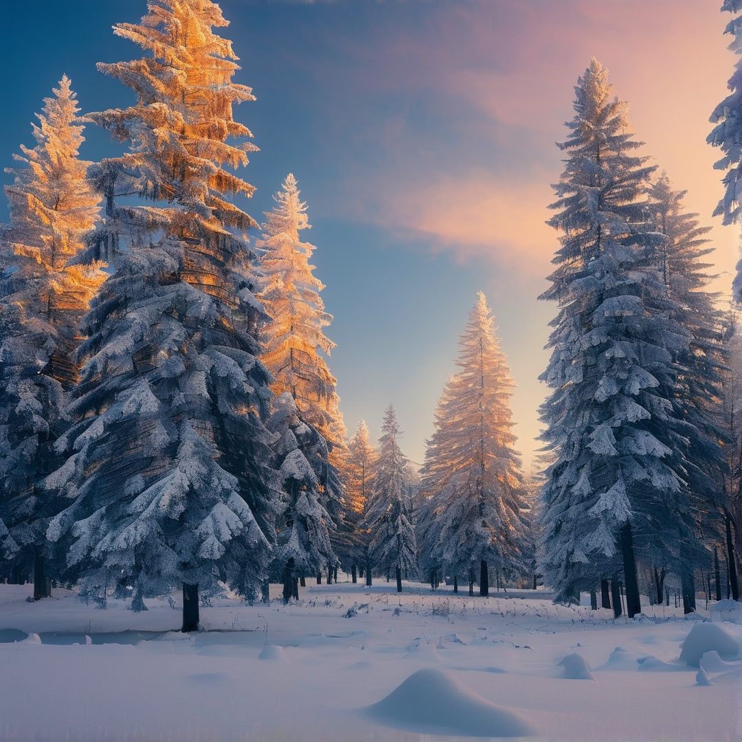 Snowy Forest at Sunrise