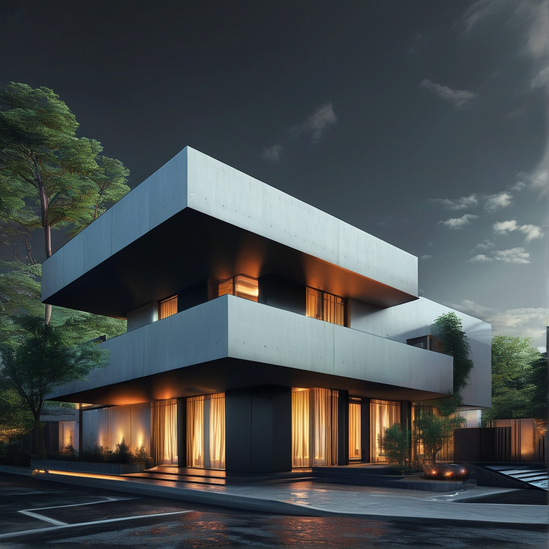 Modern Concrete Villa at Dusk