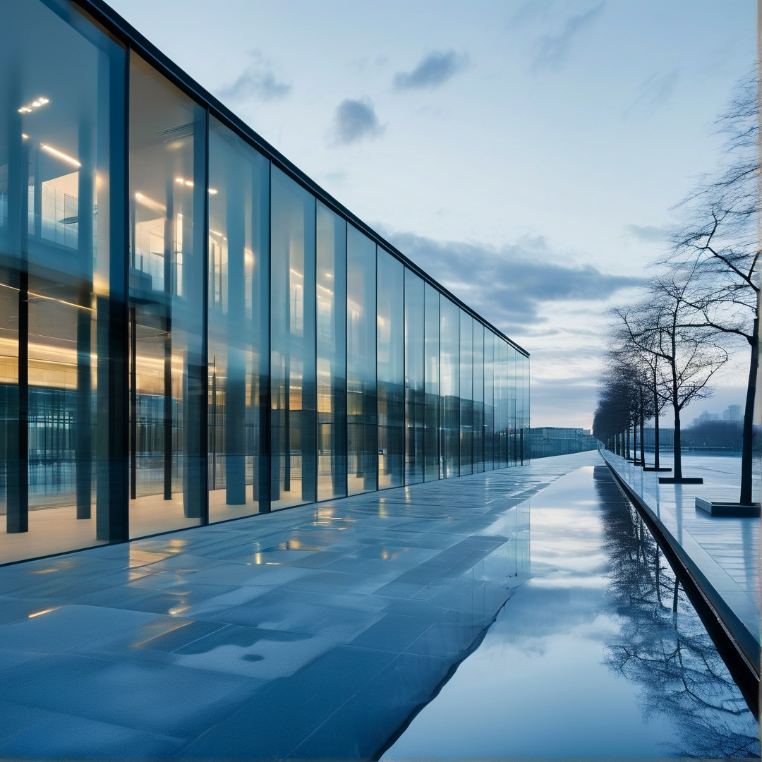 Modern Glass Building at Dusk