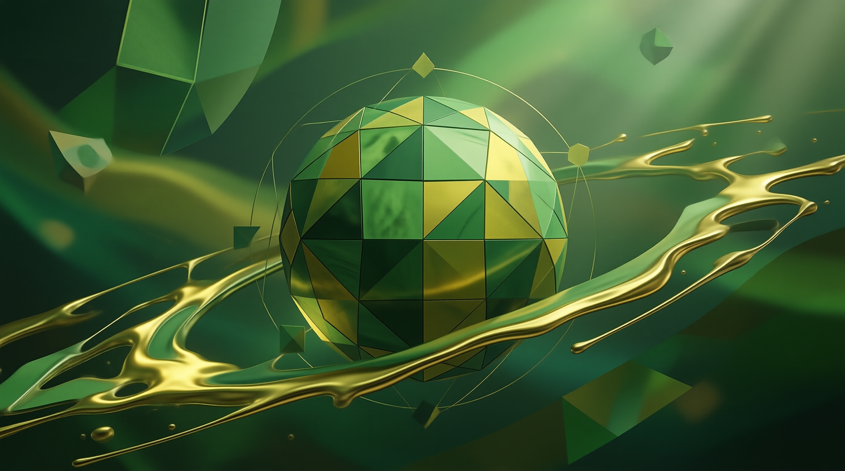Green Faceted Sphere with Gold Liquid
