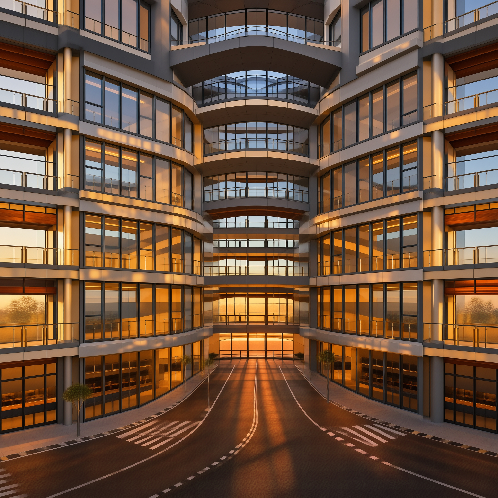 Curved Atrium Courtyard at Golden Hour