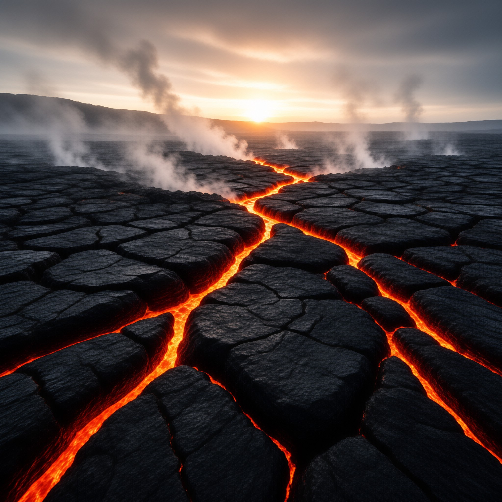 Molten Lava in Basalt Field