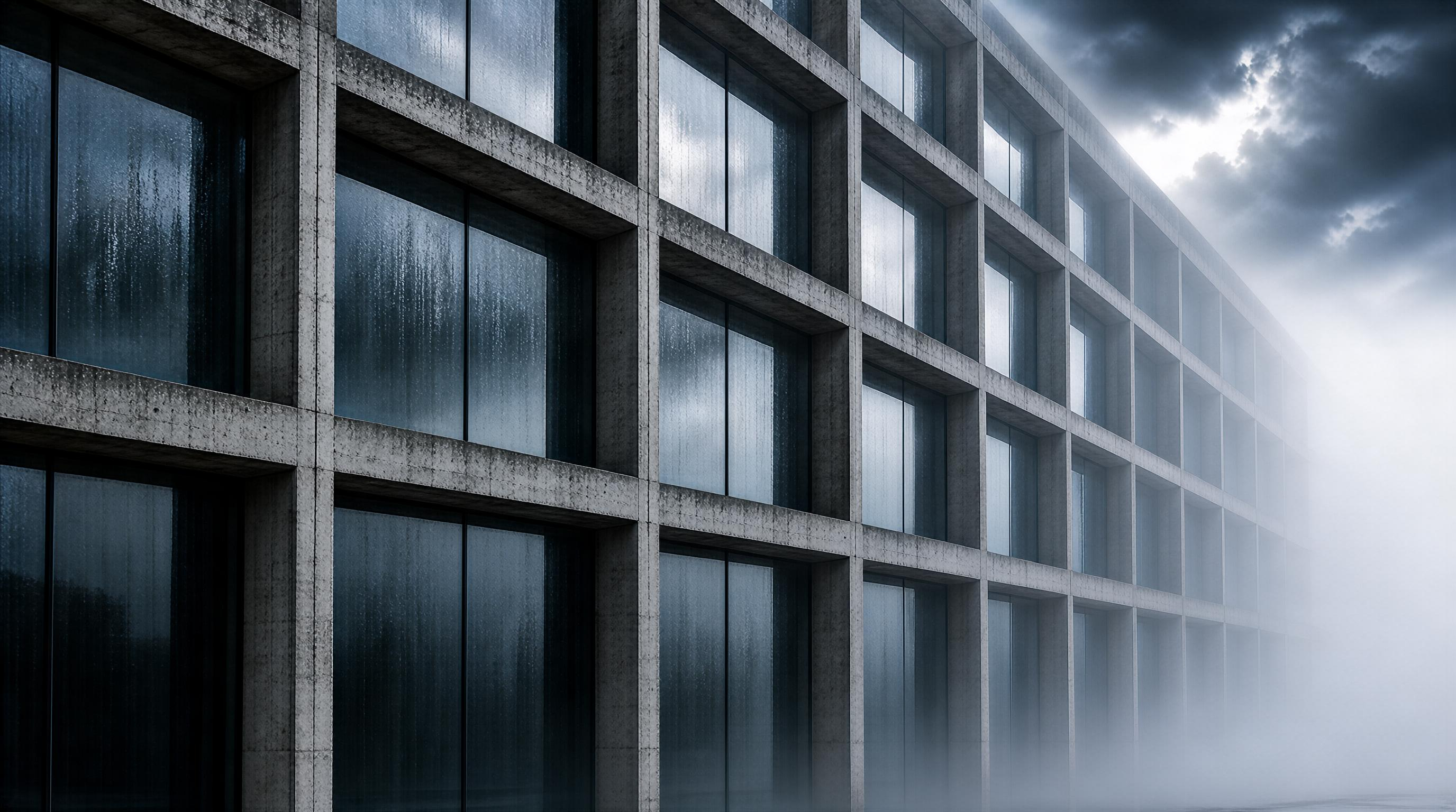 Brutalist Building in Fog
