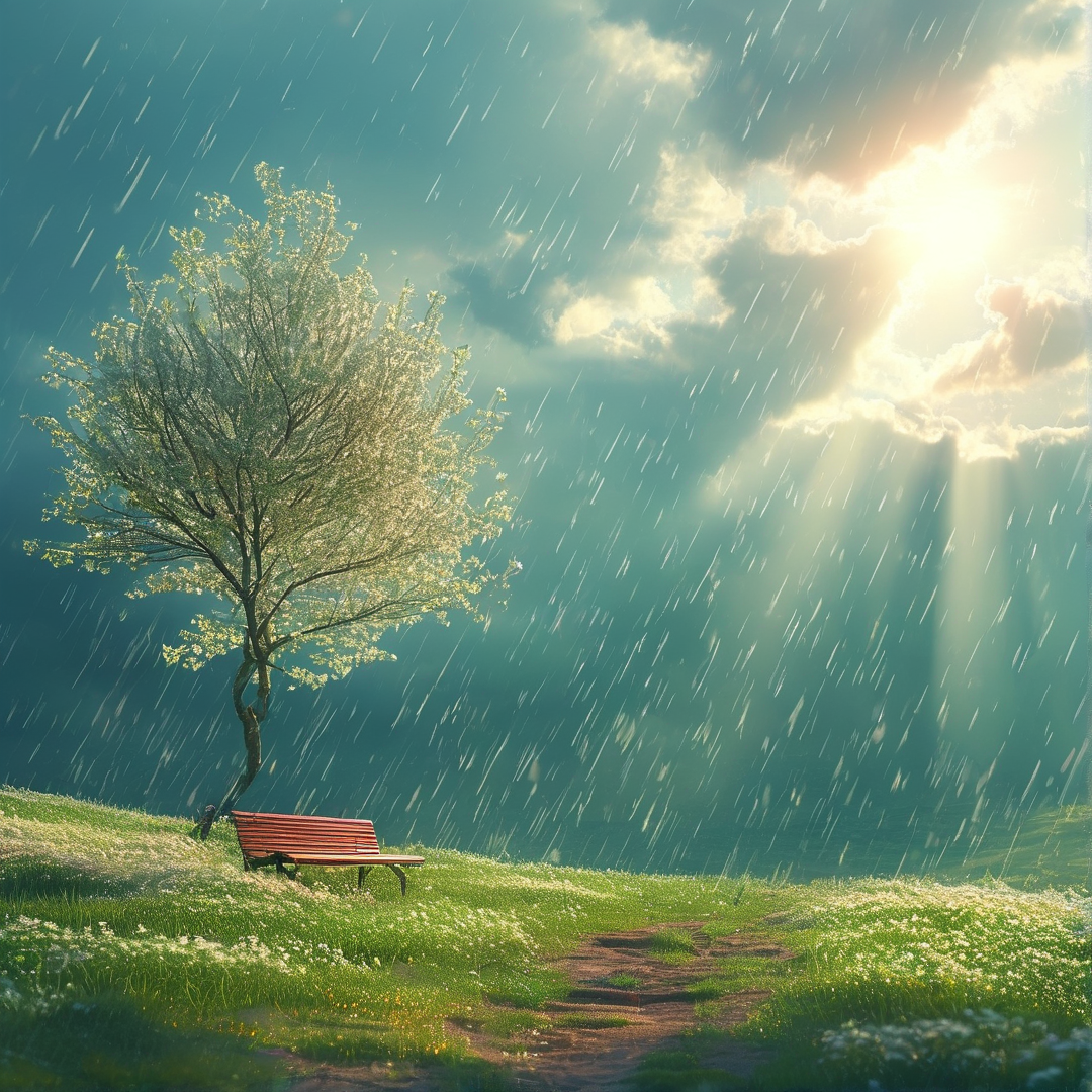 Sunbeams Through Rainy Sky