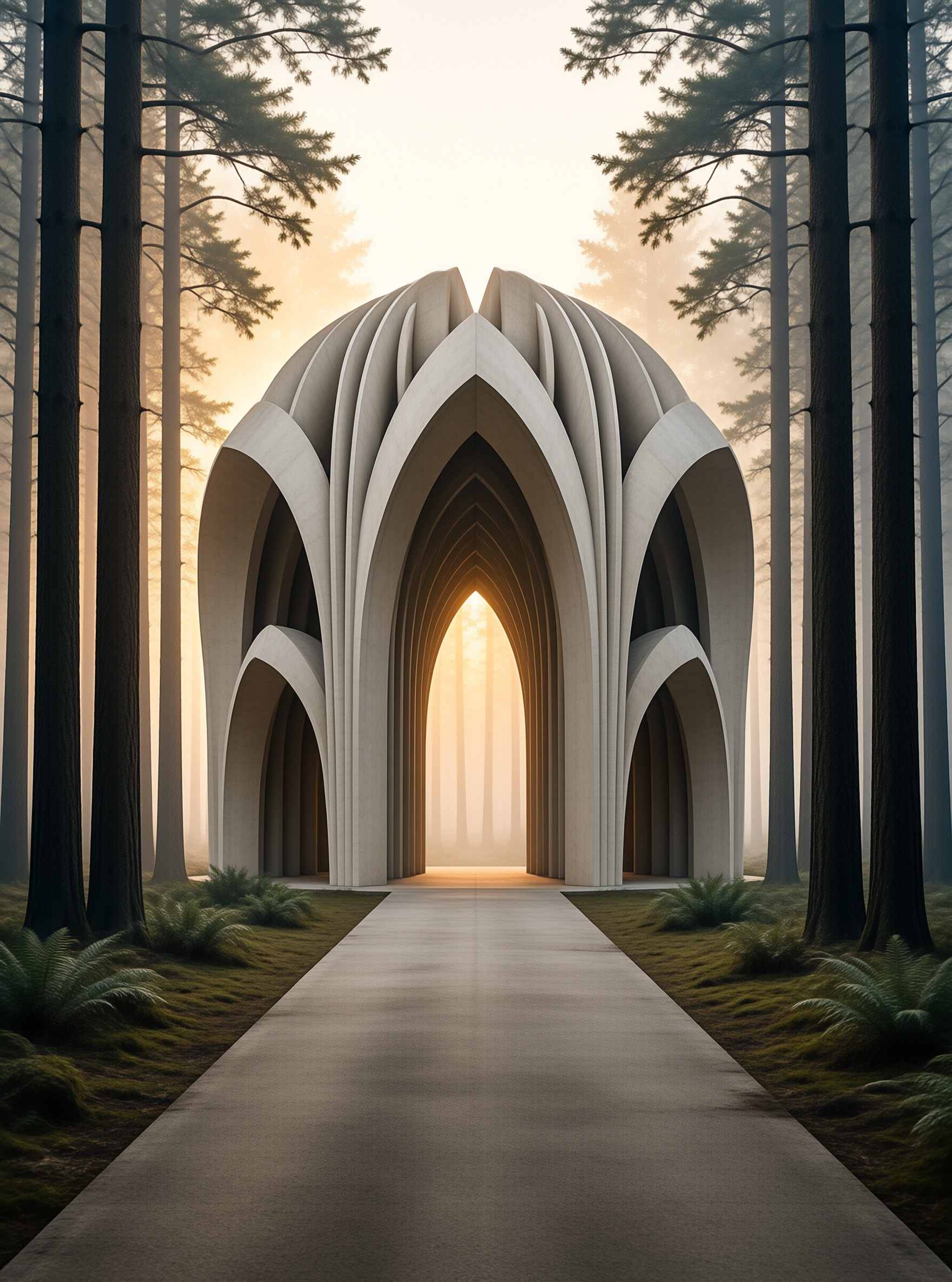 Parametric Pavilion in Misty Forest