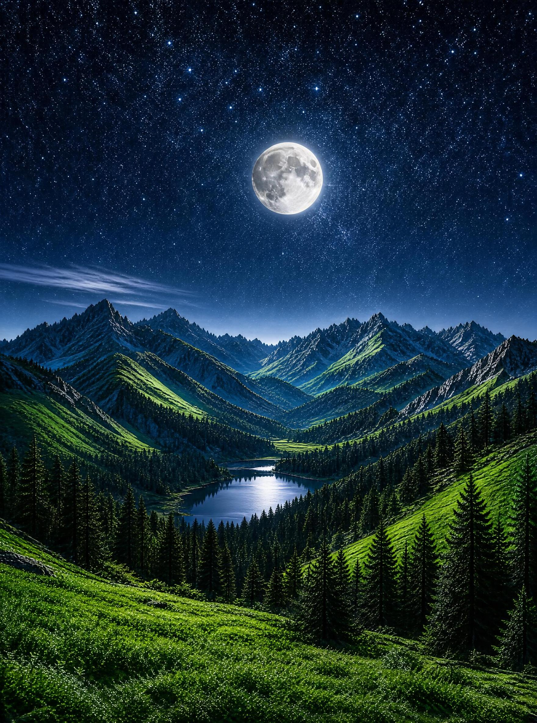 Moonlit Mountain Valley