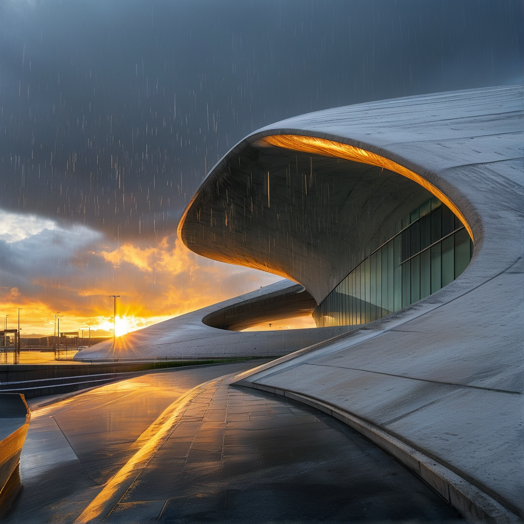Curved Architecture in Rain