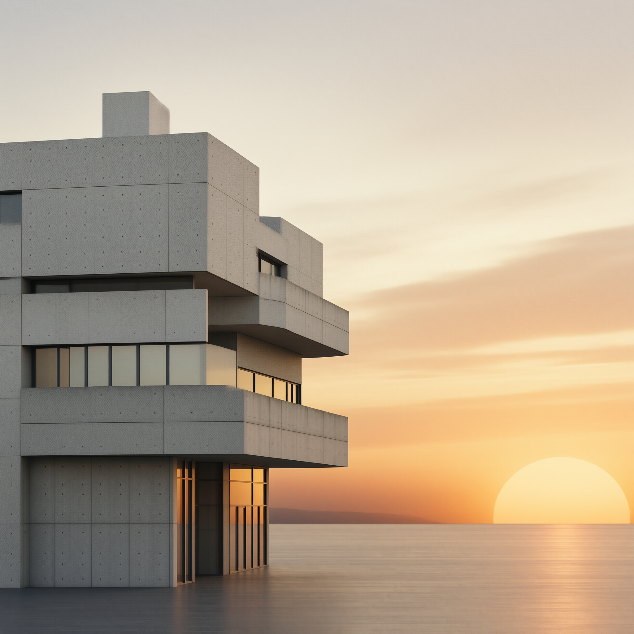 Modern Concrete Building at Sunset