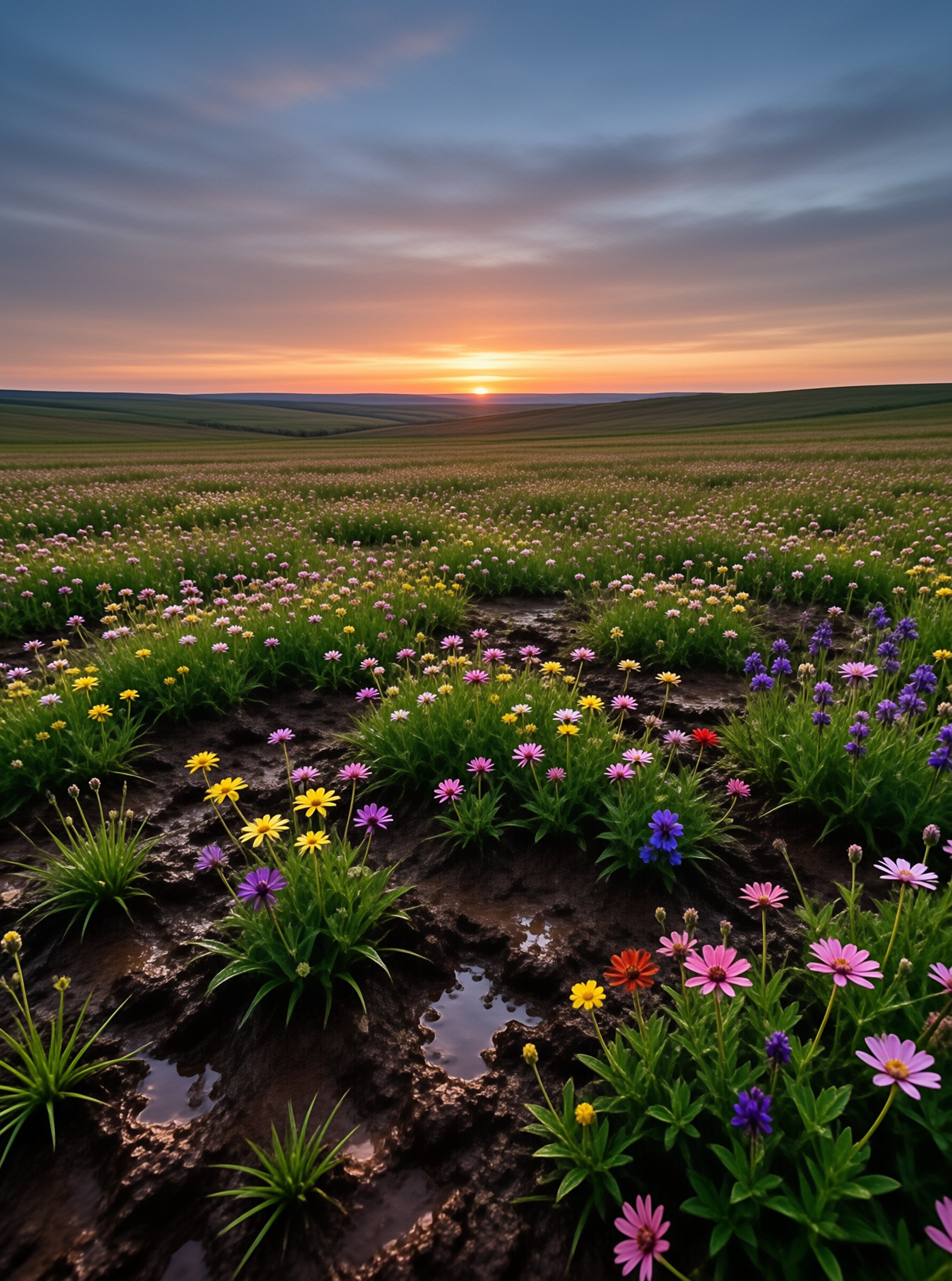 Sunset Over a Wildflower Meadow