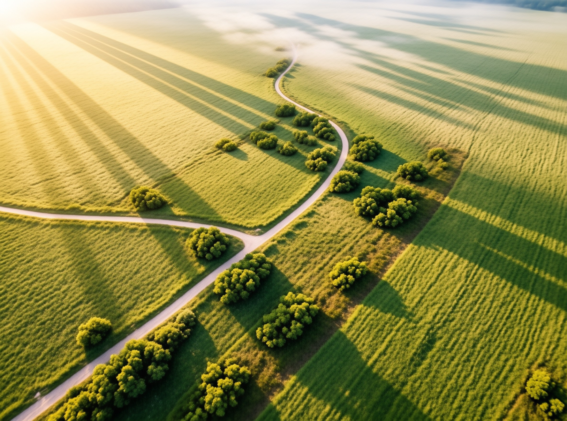 Winding Road Through Fields