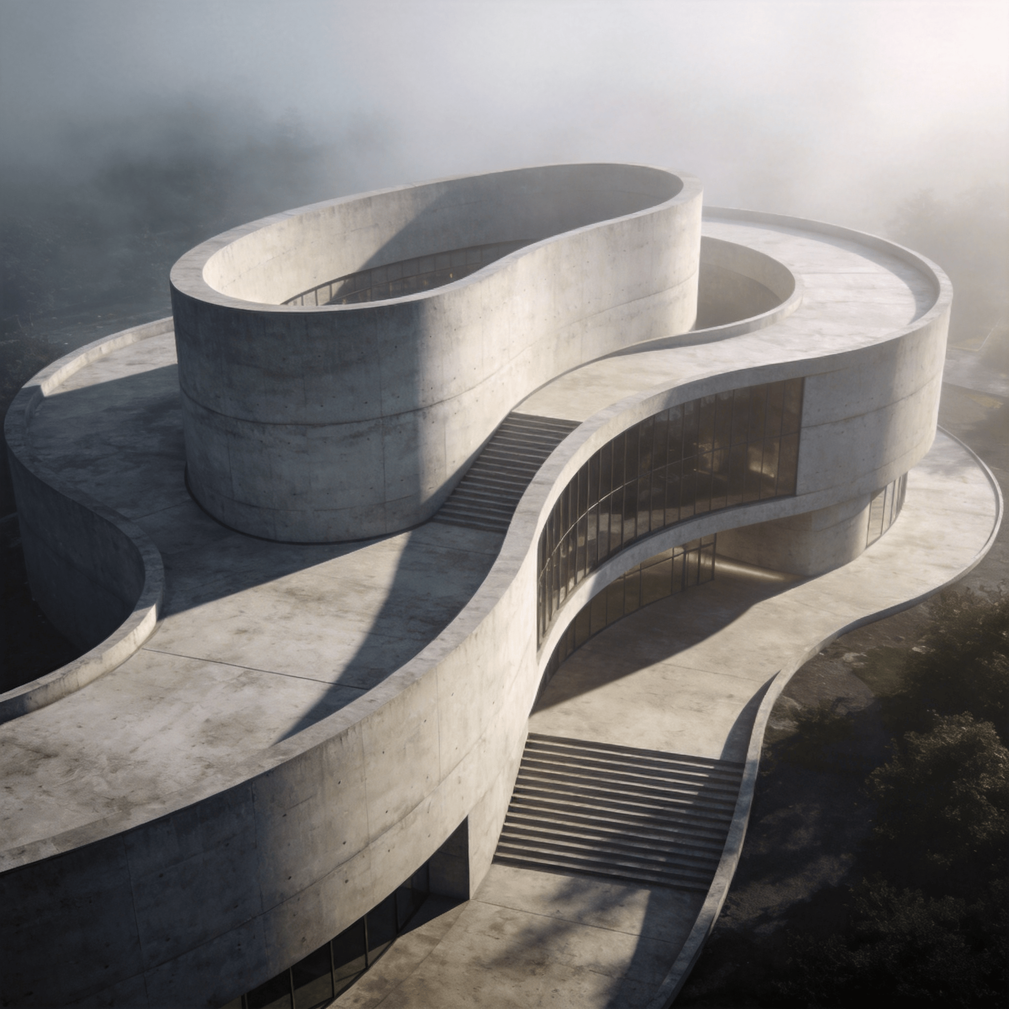 Museum in Foggy Morning